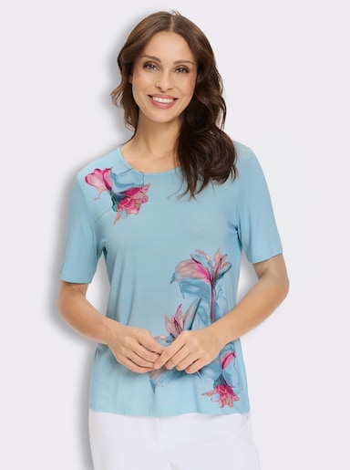 Rundhalsshirt in Viskose-Stretch-Qualität - hellblau