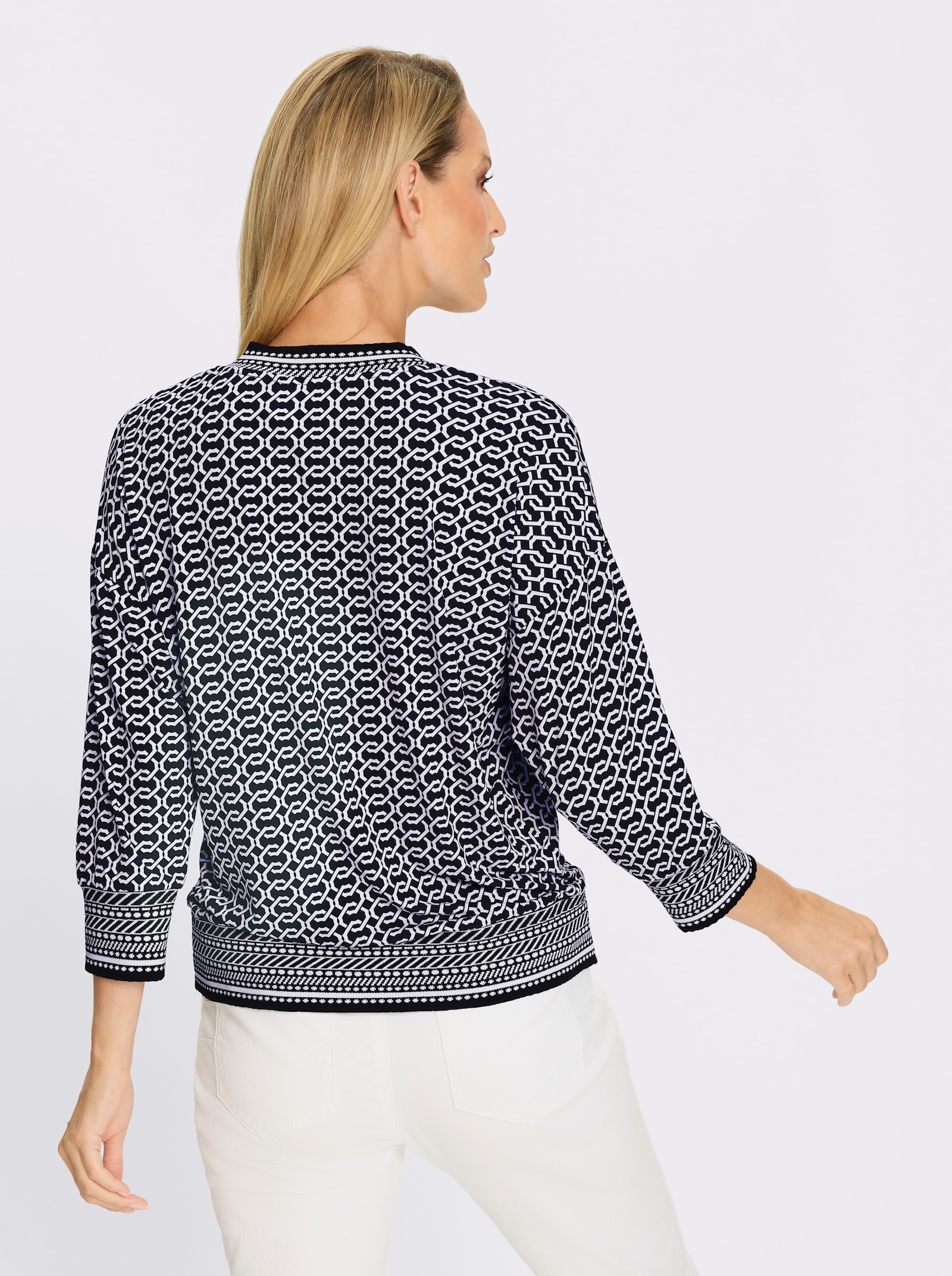 heine T-shirt à manches 3/4 - marine-écru imprimé