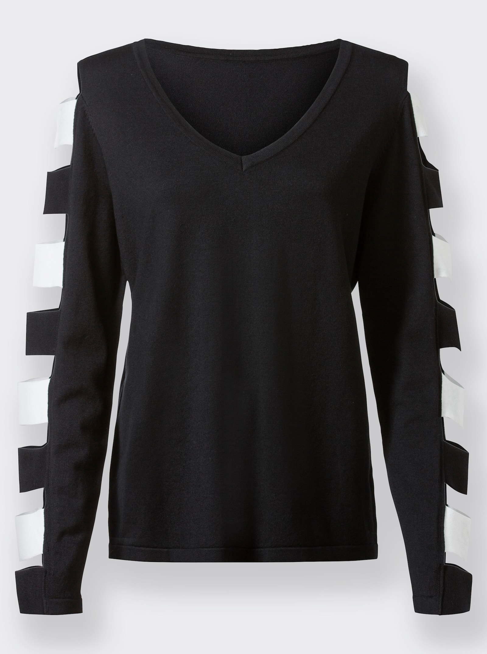 Langarm-Pullover mit Cut-outs - schwarz