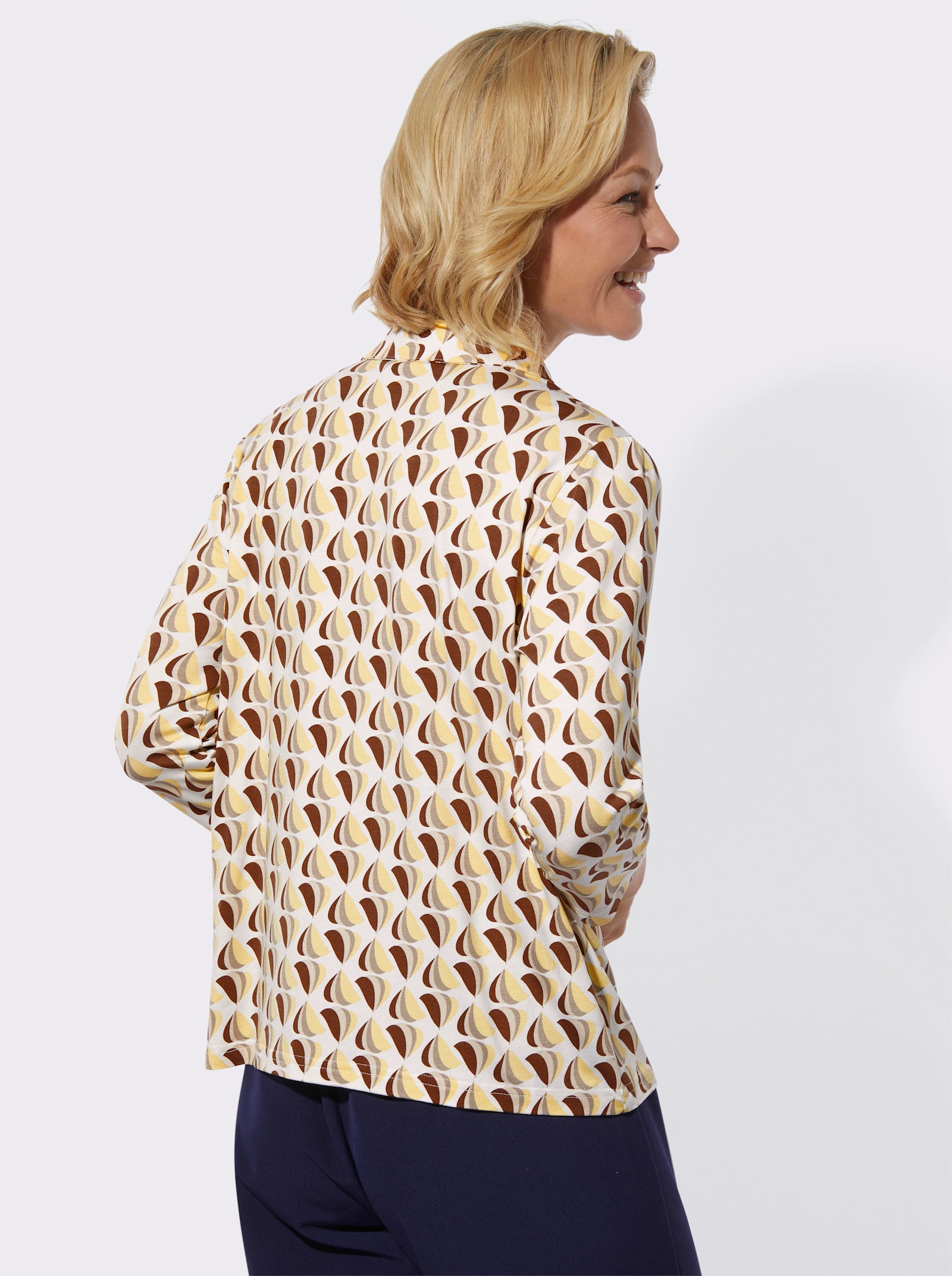 Poloshirt im Grafik-Dessin - zitrone-braun-bedruckt