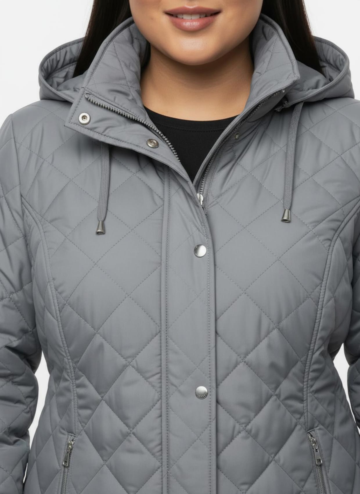 Winterjacke mit Schlingenknopf-Verschluss - steingrau