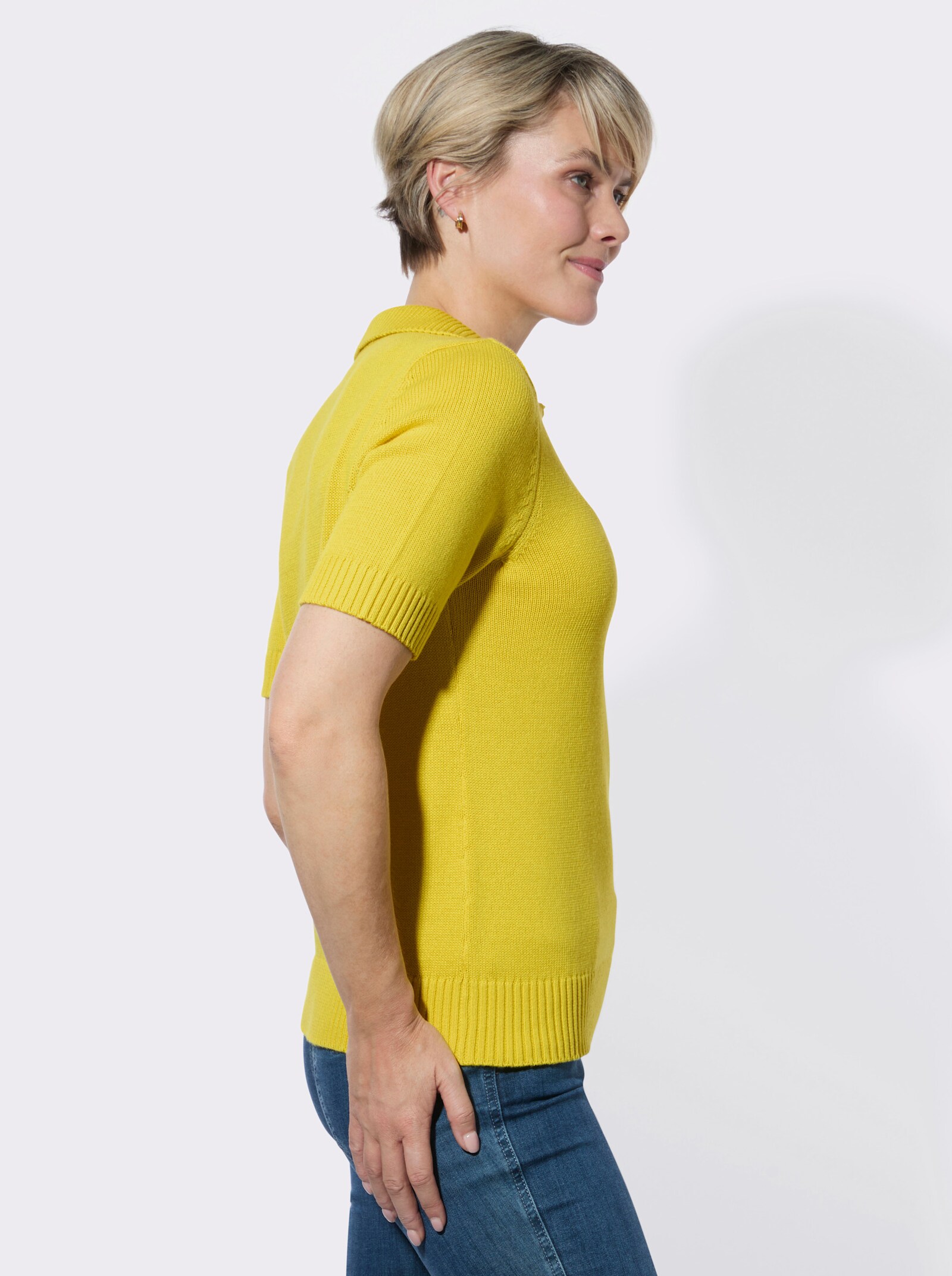 Polopullover mit Rippabschlüssen - limone