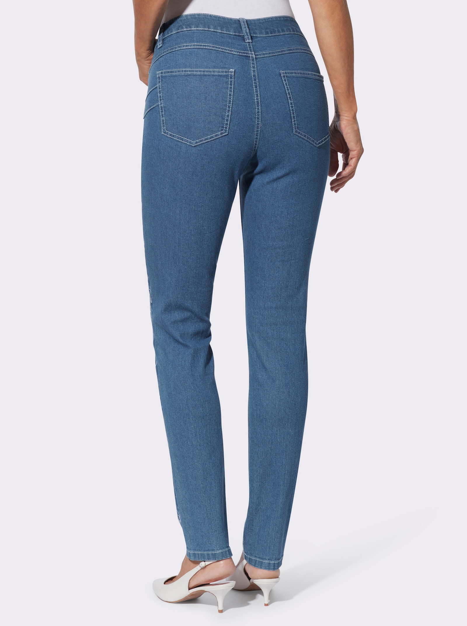 5-Pocket-Jeans mit Pailletten und Motivstickerei - blue-bleached