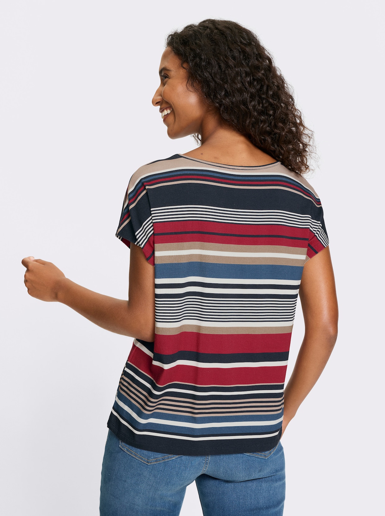 heine Kurzarmshirt - sesam-rot-geringelt