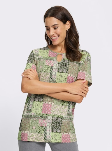 Tunikashirt mit Tropfen-Ausschnitt - altrosa-oliv-bedruckt