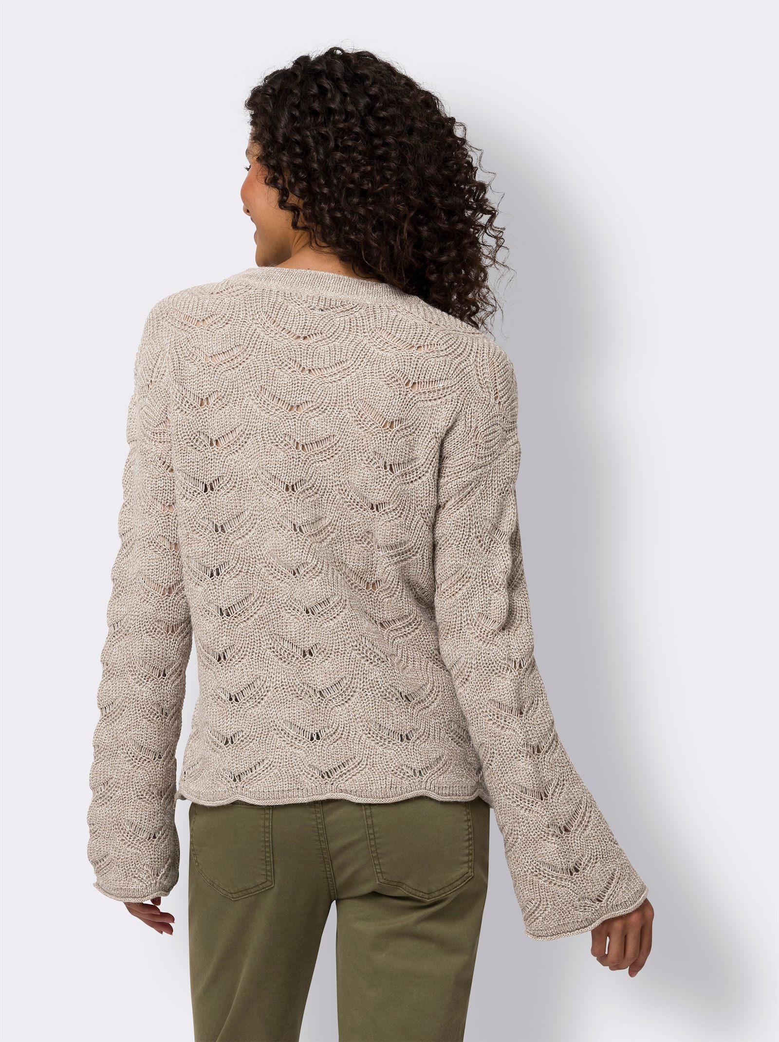 heine Ajourpullover mit Wellenkanten - sesam-ecru-meliert