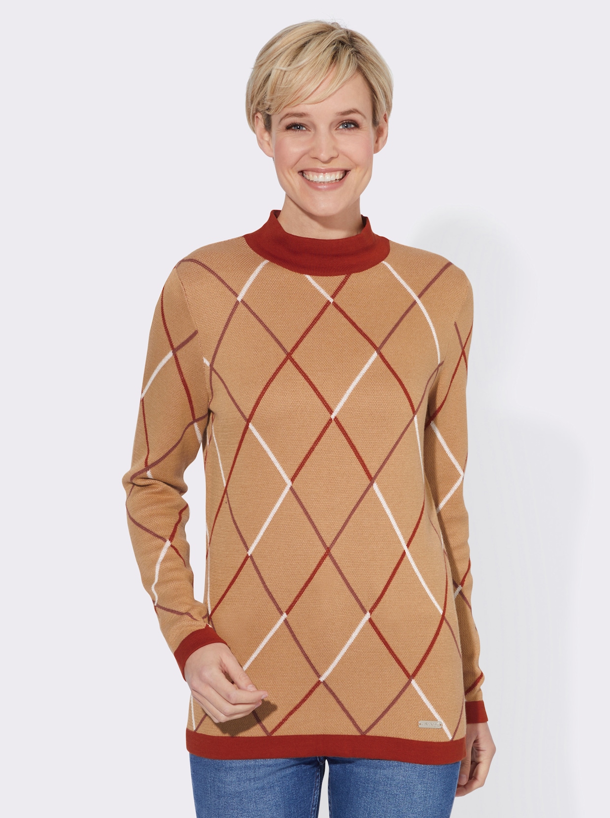 Pullover met lange mouwen - camel/roodbruin gedessineerd