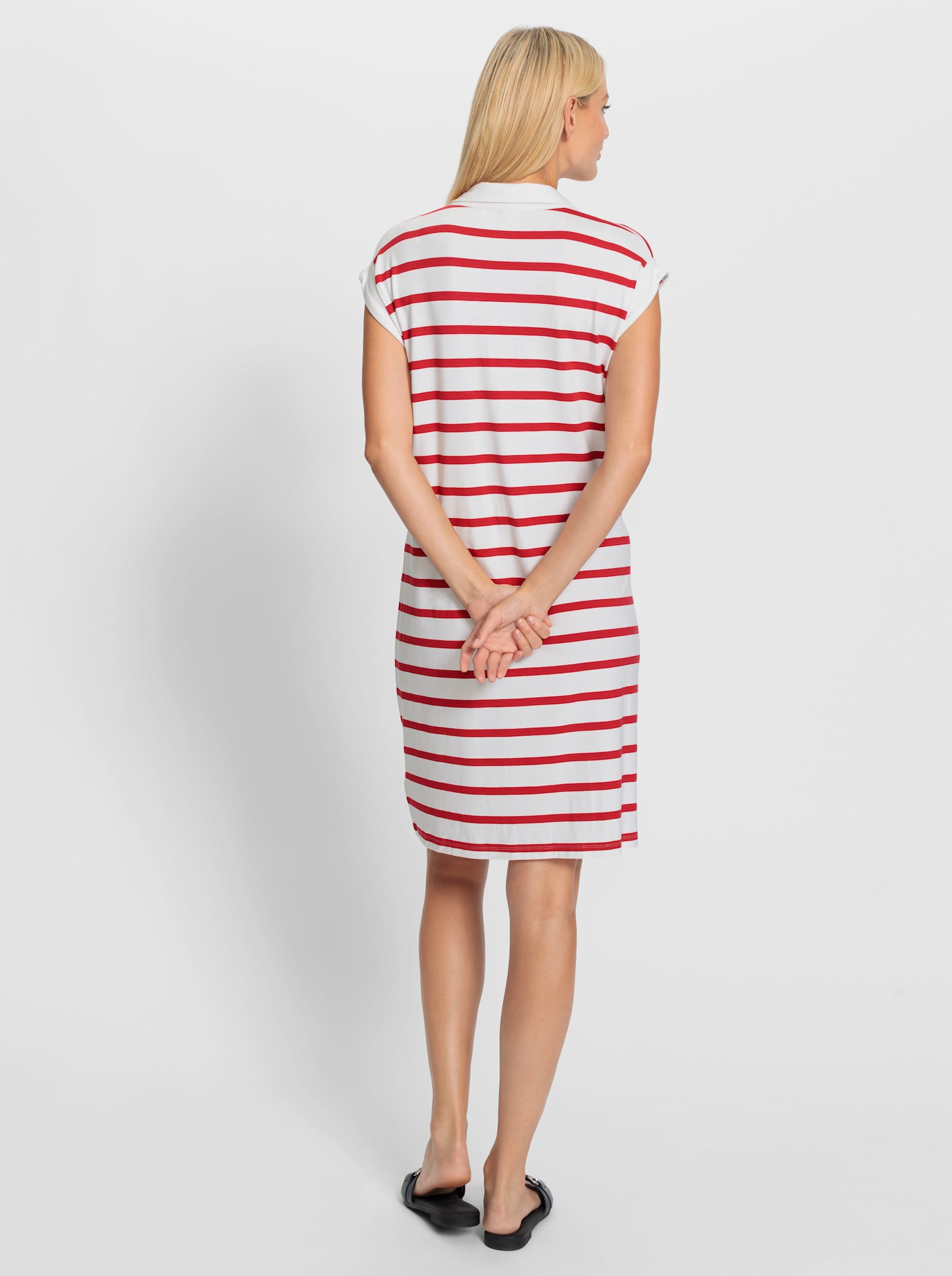 heine Jerseykleid mit Polokragen - weiß-erdbeere-gestreift