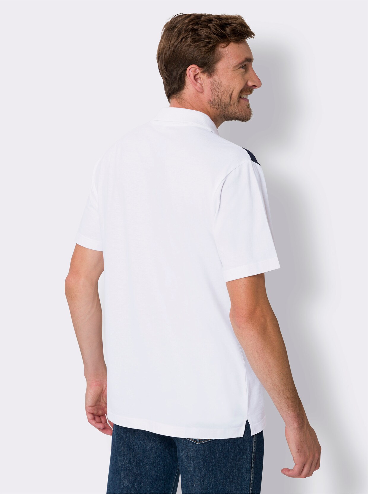 Kurzarm-Poloshirt - weiss-marine