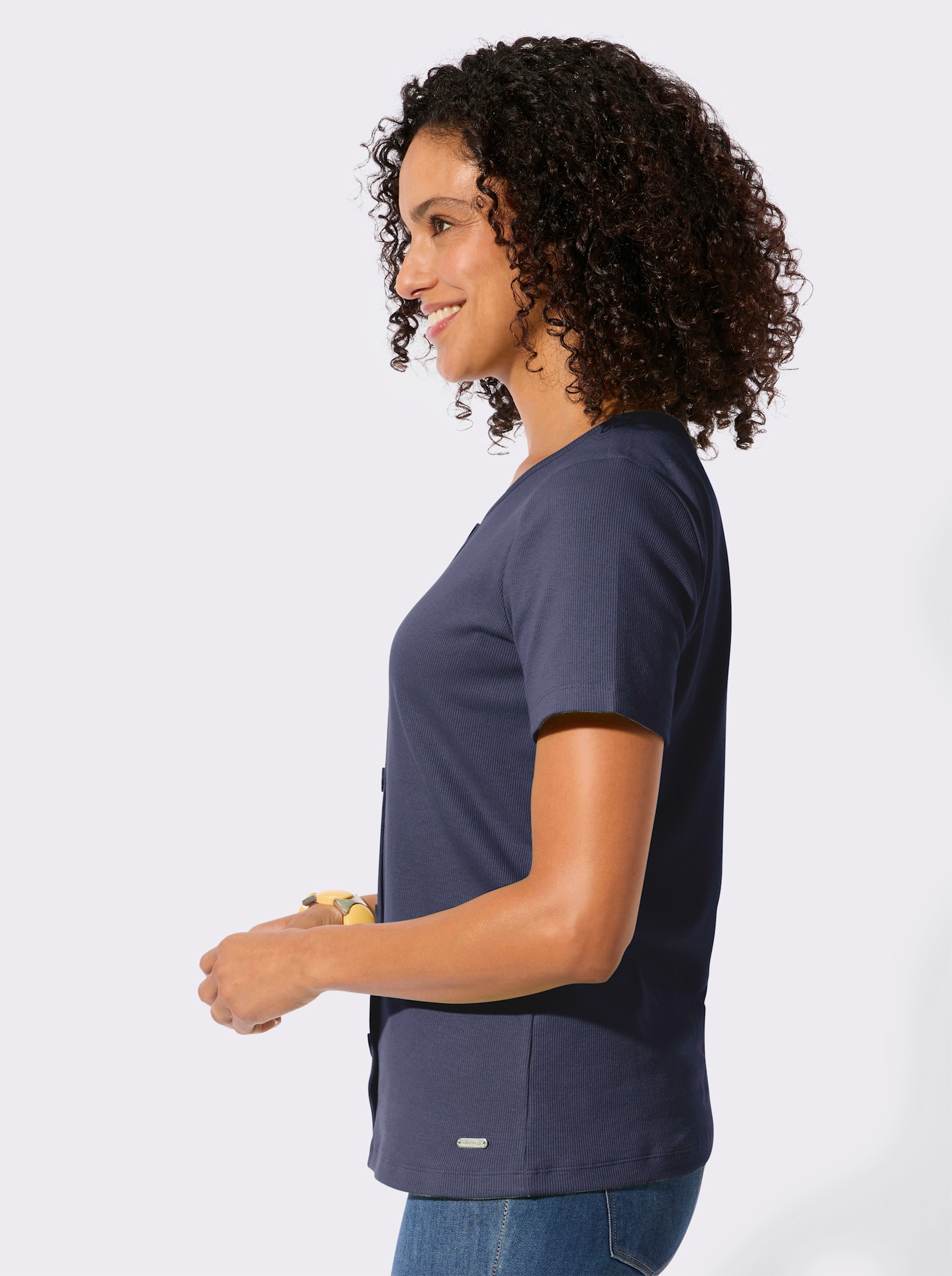 Rundhalsshirt in Rippen-Jersey-Qualität - marine