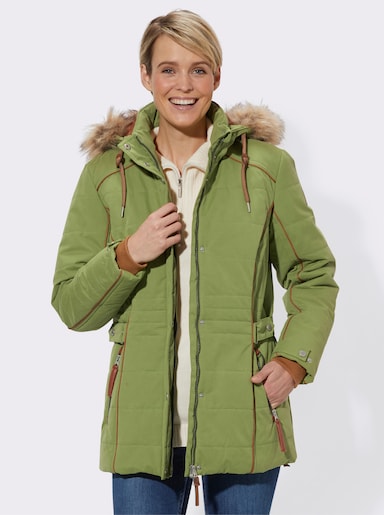 Steppjacke mit Pelz-Imitat, abknöpfbar - grün