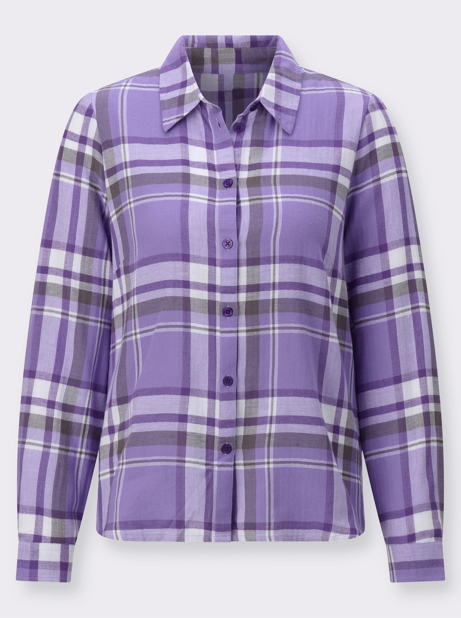 Flanelová halenka s kostkovaným vzorem z barvené příze - lila-levandulová-kostka
