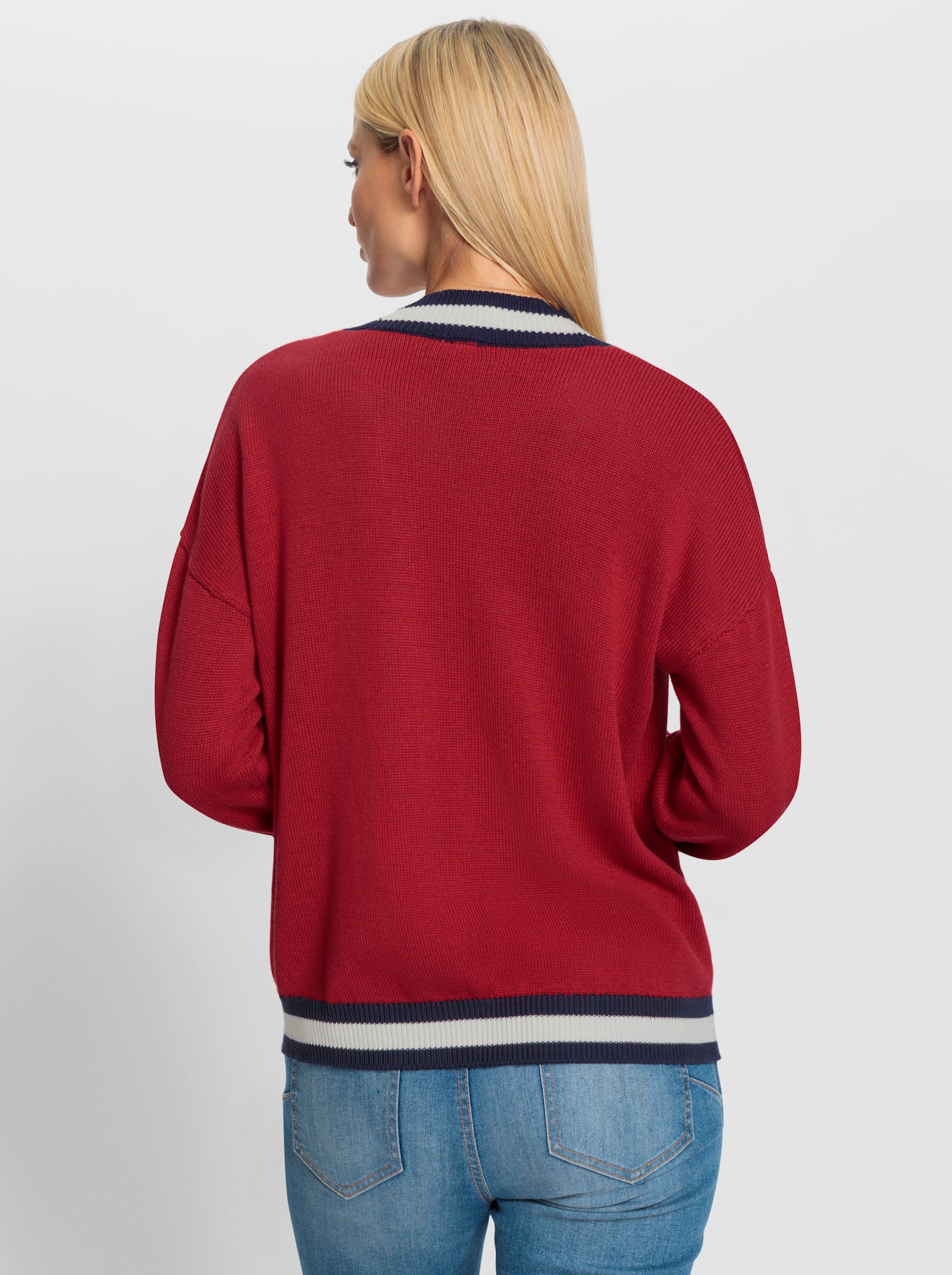 heine Strickjacke mit Color-Blocking - rot-marine-gemustert