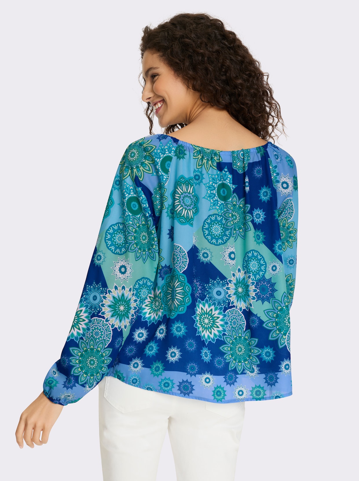 heine Druckbluse - royalblau-grün-bedruckt