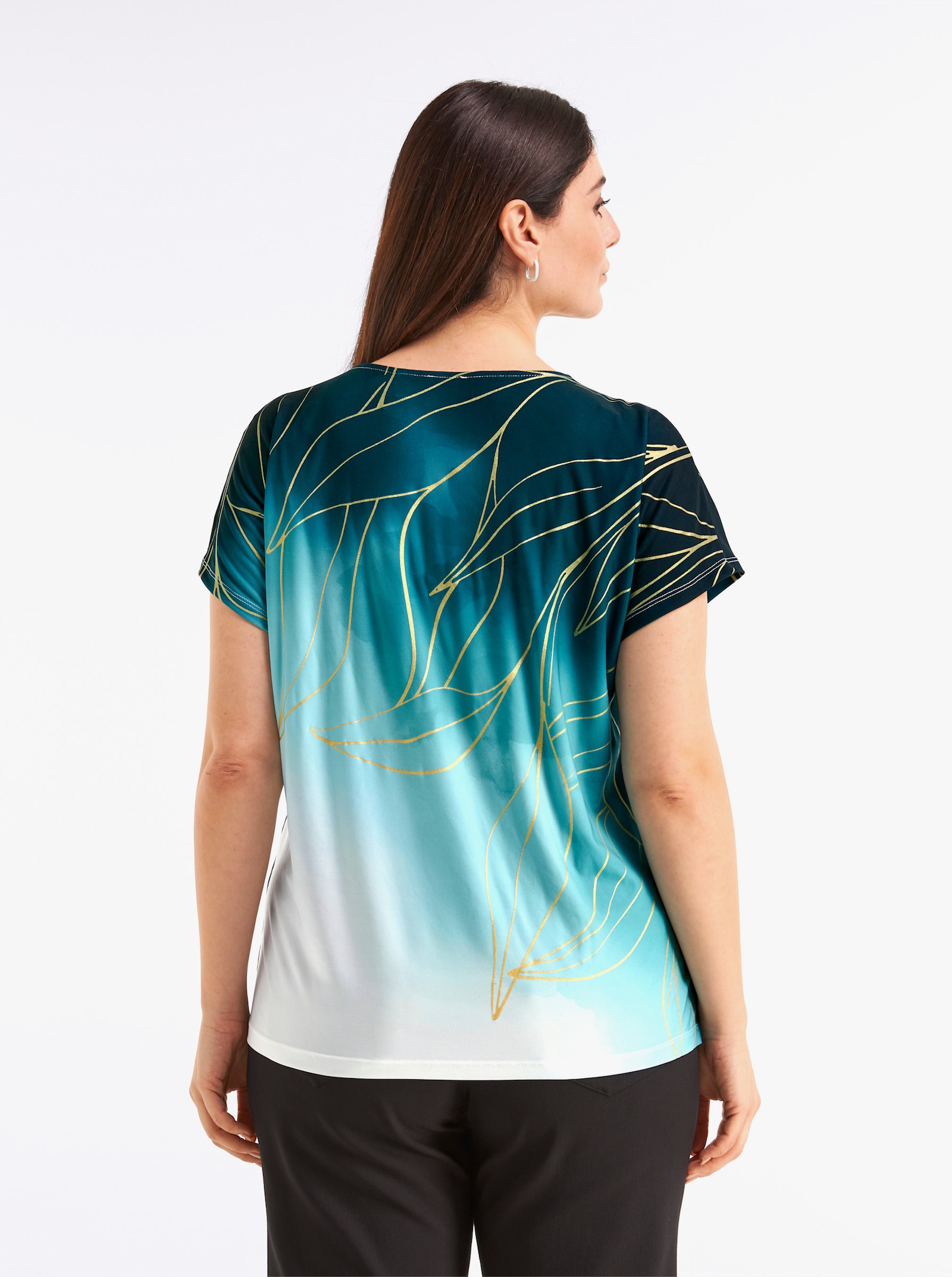 Print-Shirt mit Foliendruck - petrol-goldfarben-bedruckt