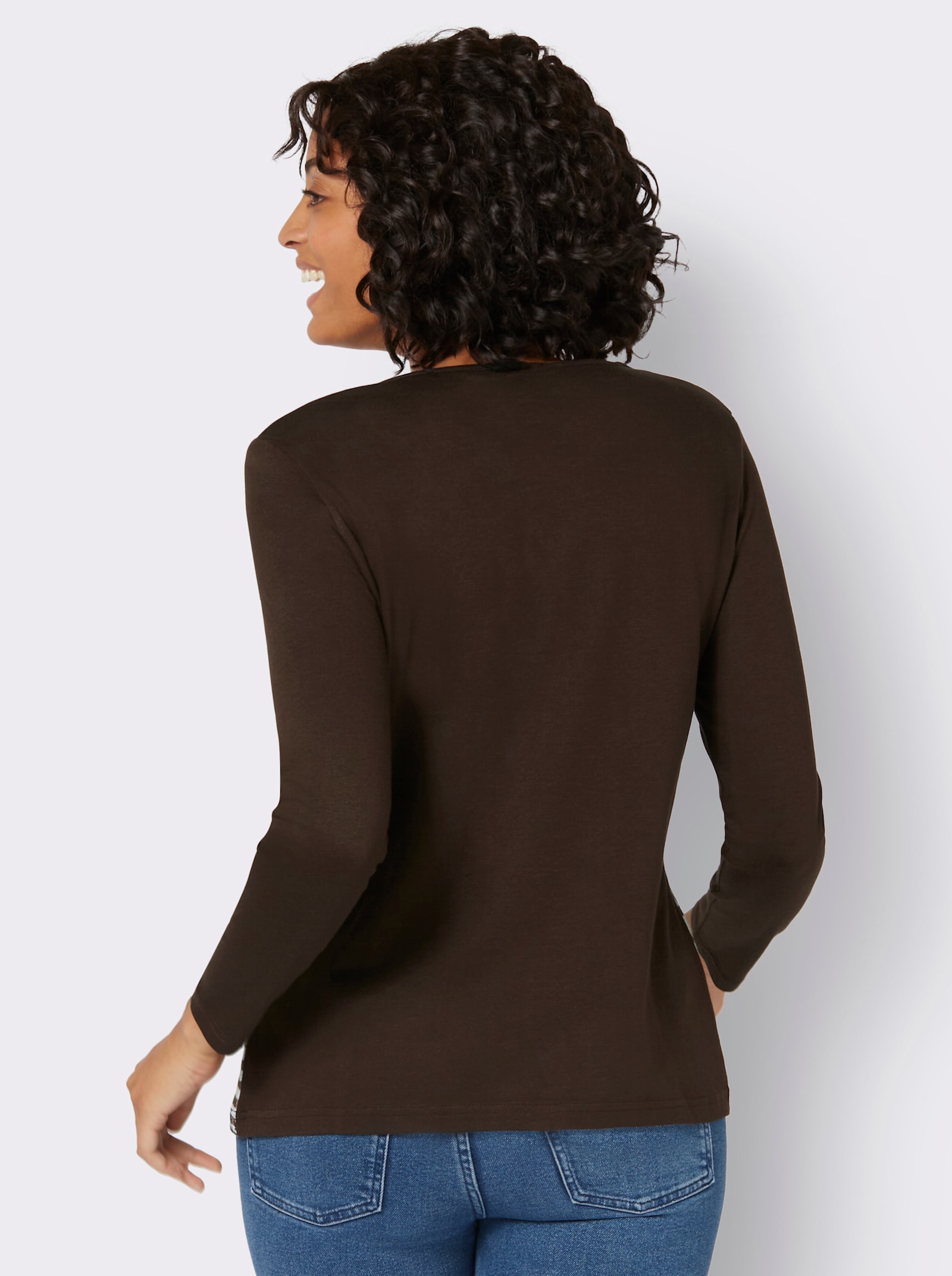 Shirt met lange mouwen en grafisch patroon voor - mokka gestreept