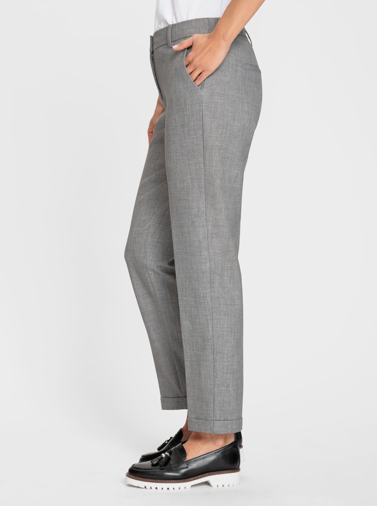 Hose mit Bügelfalten - hellgrau-meliert