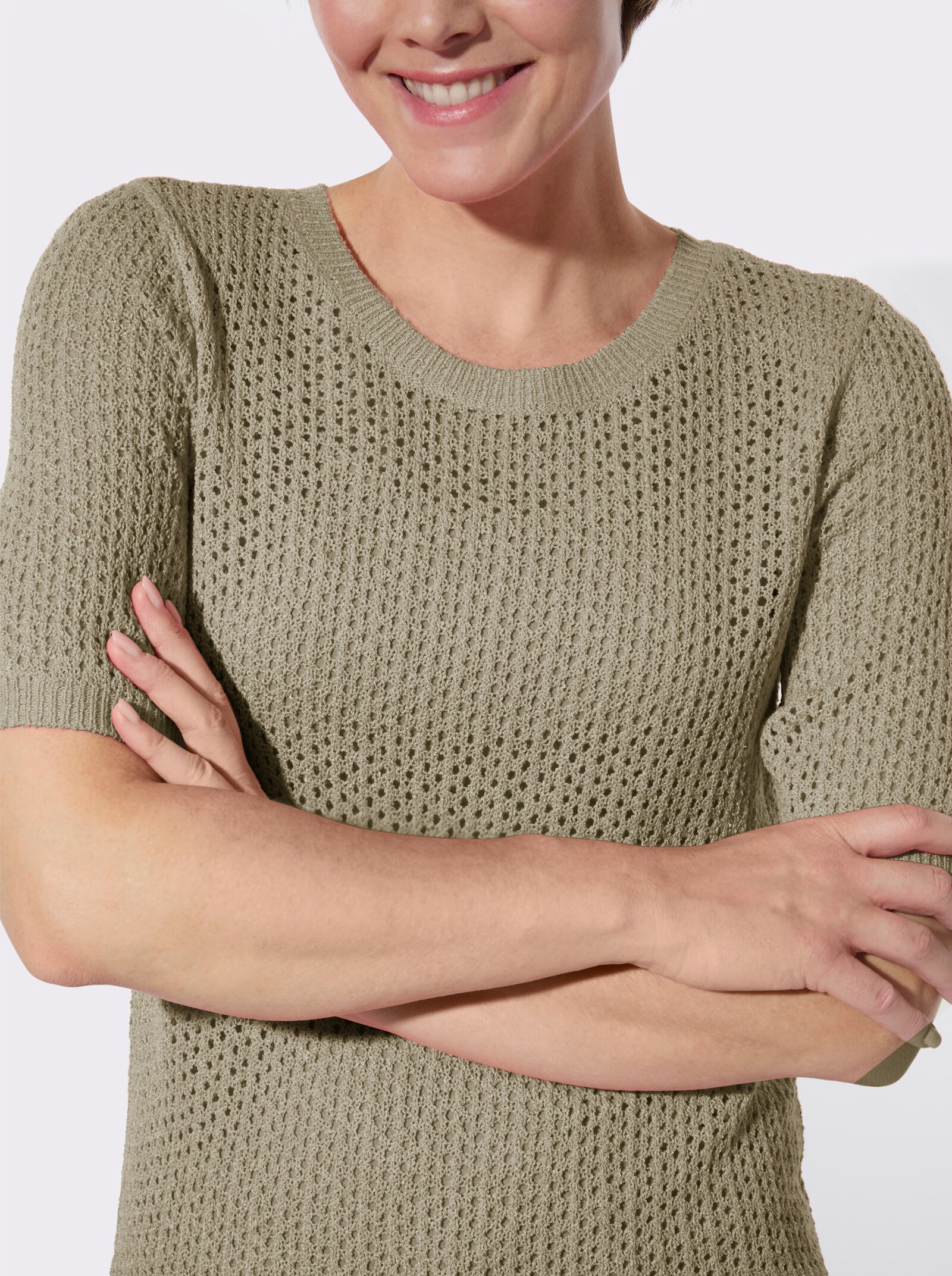 Ajourpullover mit kurzen Ärmeln - schlamm