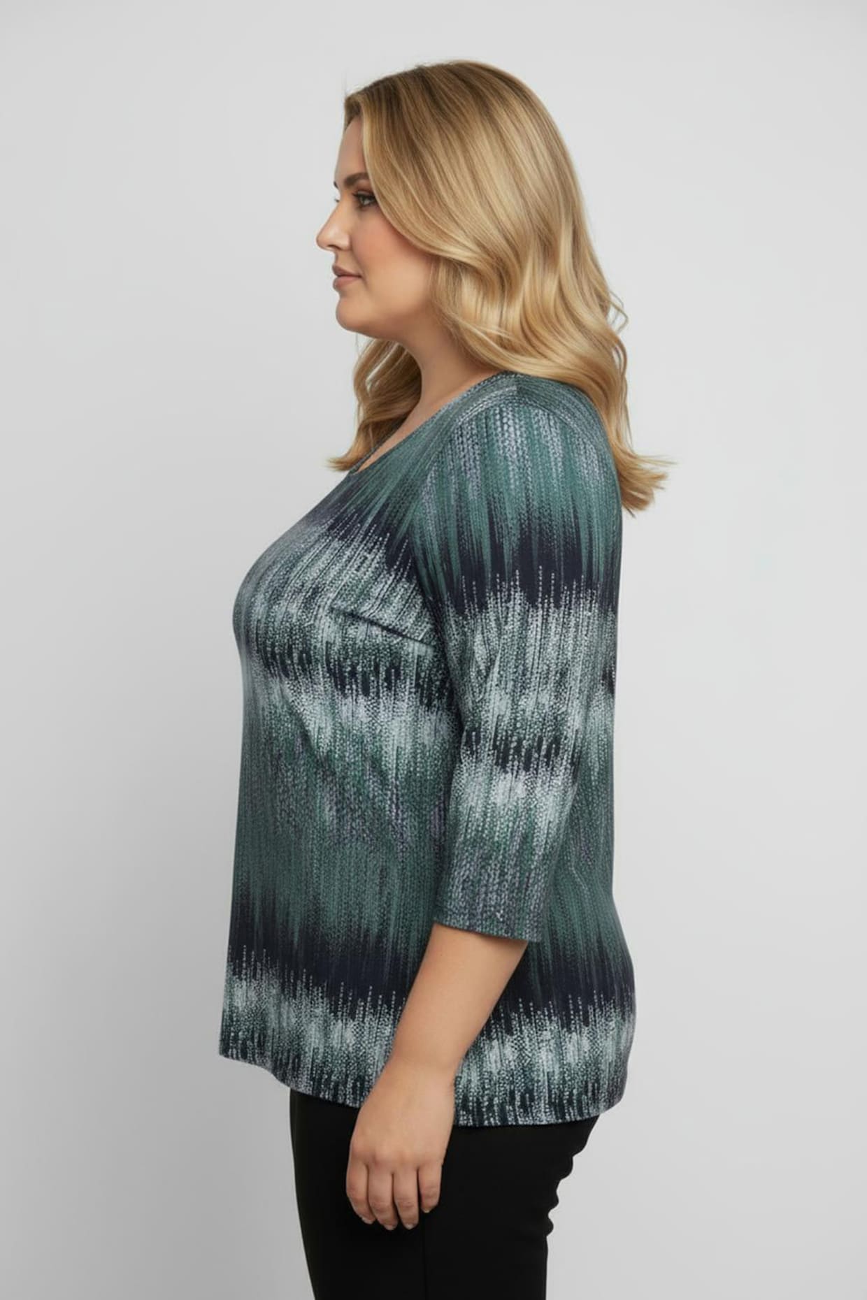 Rundhalsshirt mit 3/4-Ärmeln - marine-apfel-bedruckt