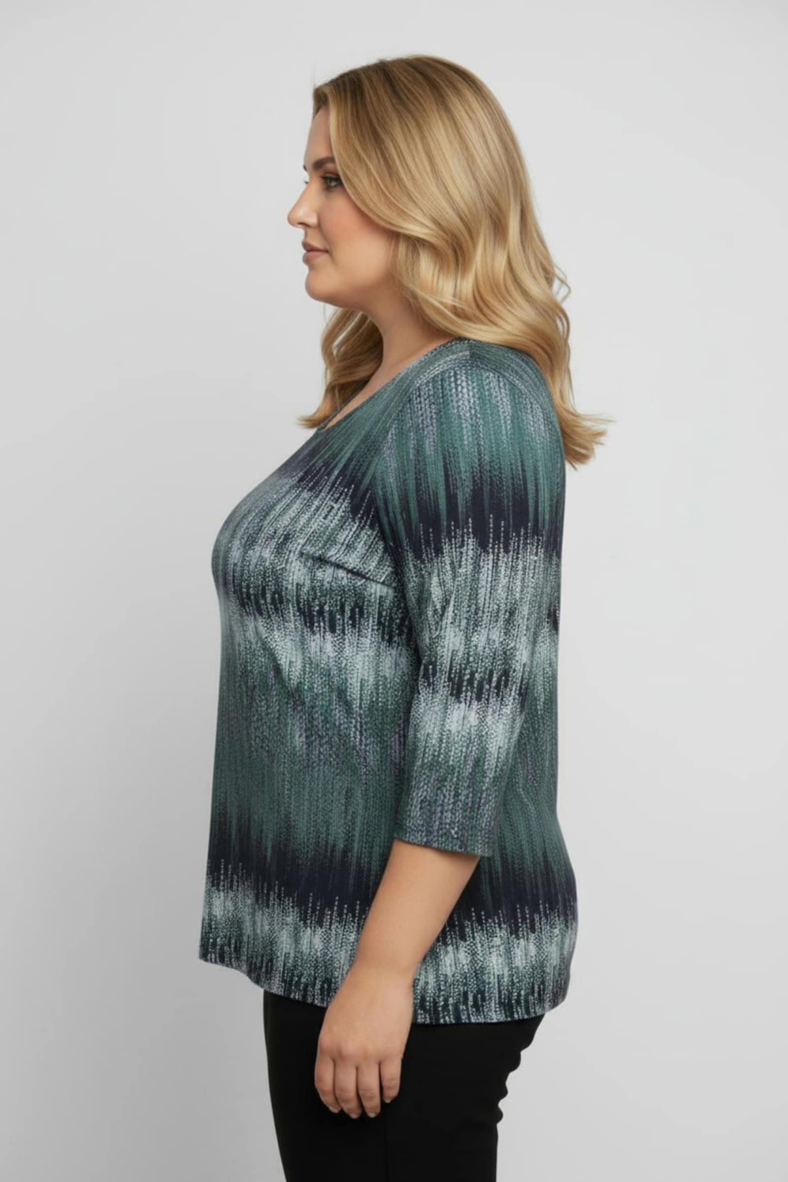 Rundhalsshirt mit 3/4-Ärmeln - marine-apfel-bedruckt