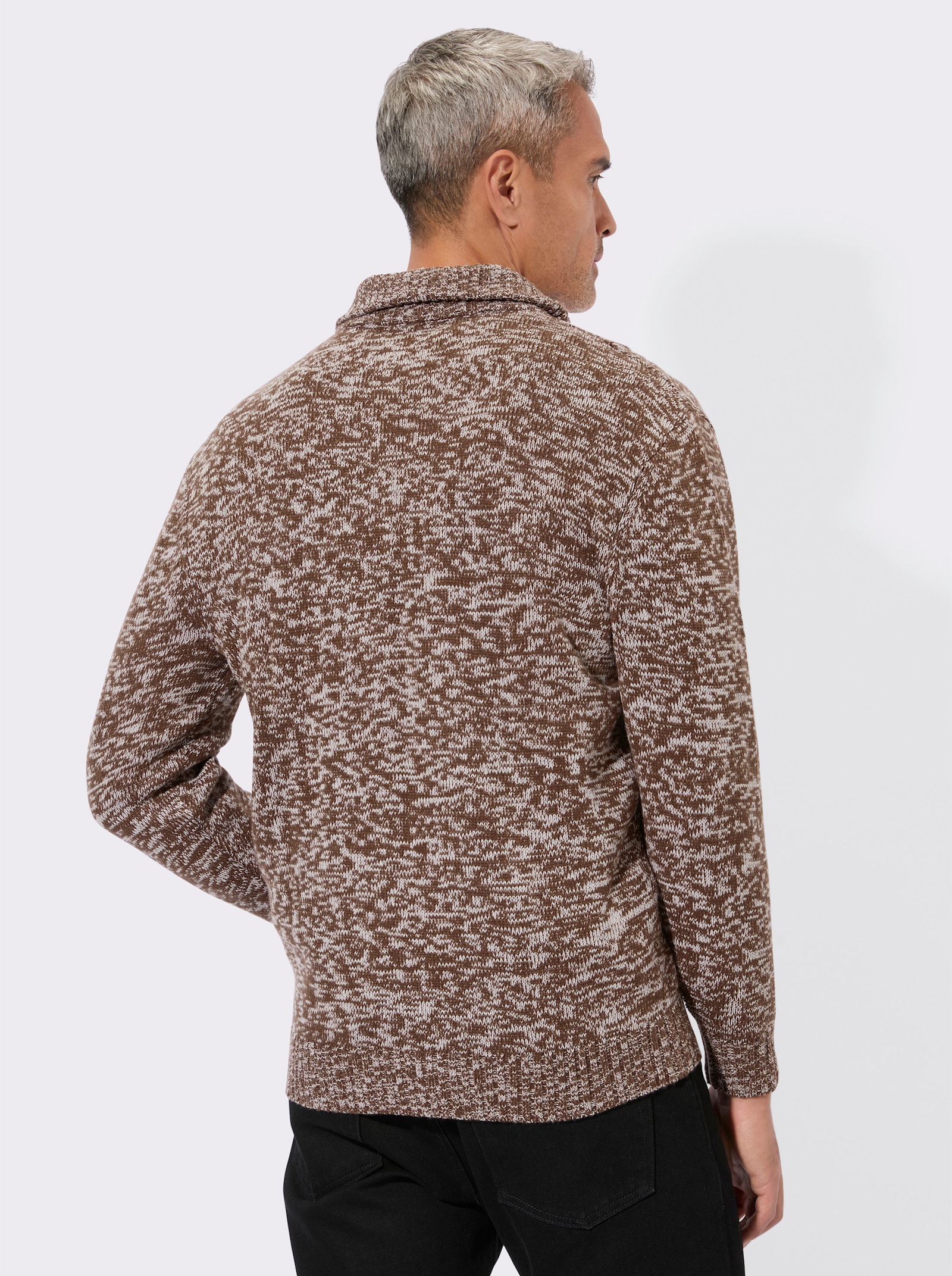 Langarm-Pullover mit platziertem Zopfmuster - schoko-meliert