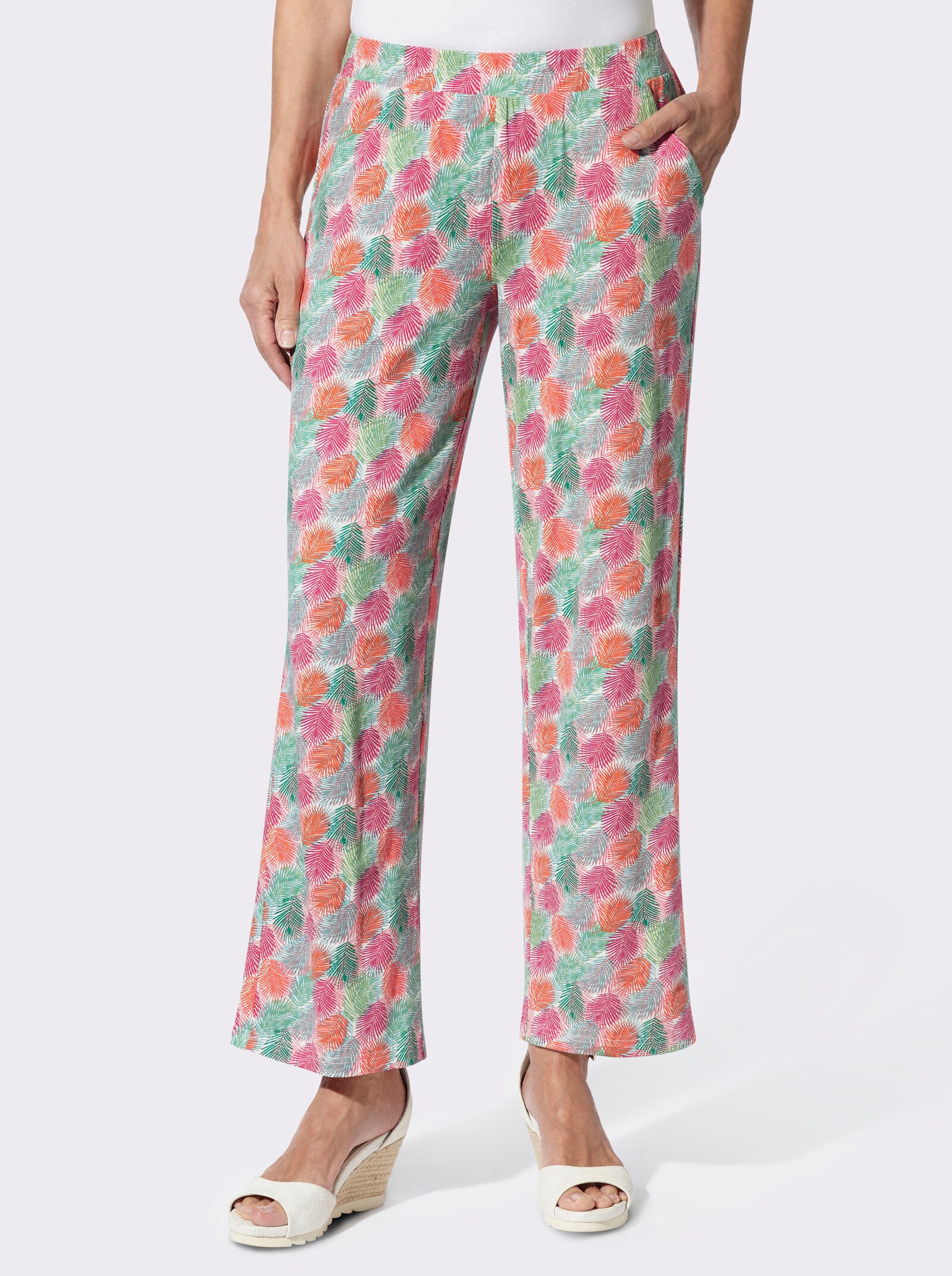 Jerseyhose mit Blätter-Druck - ozean-fuchsia-bedruckt