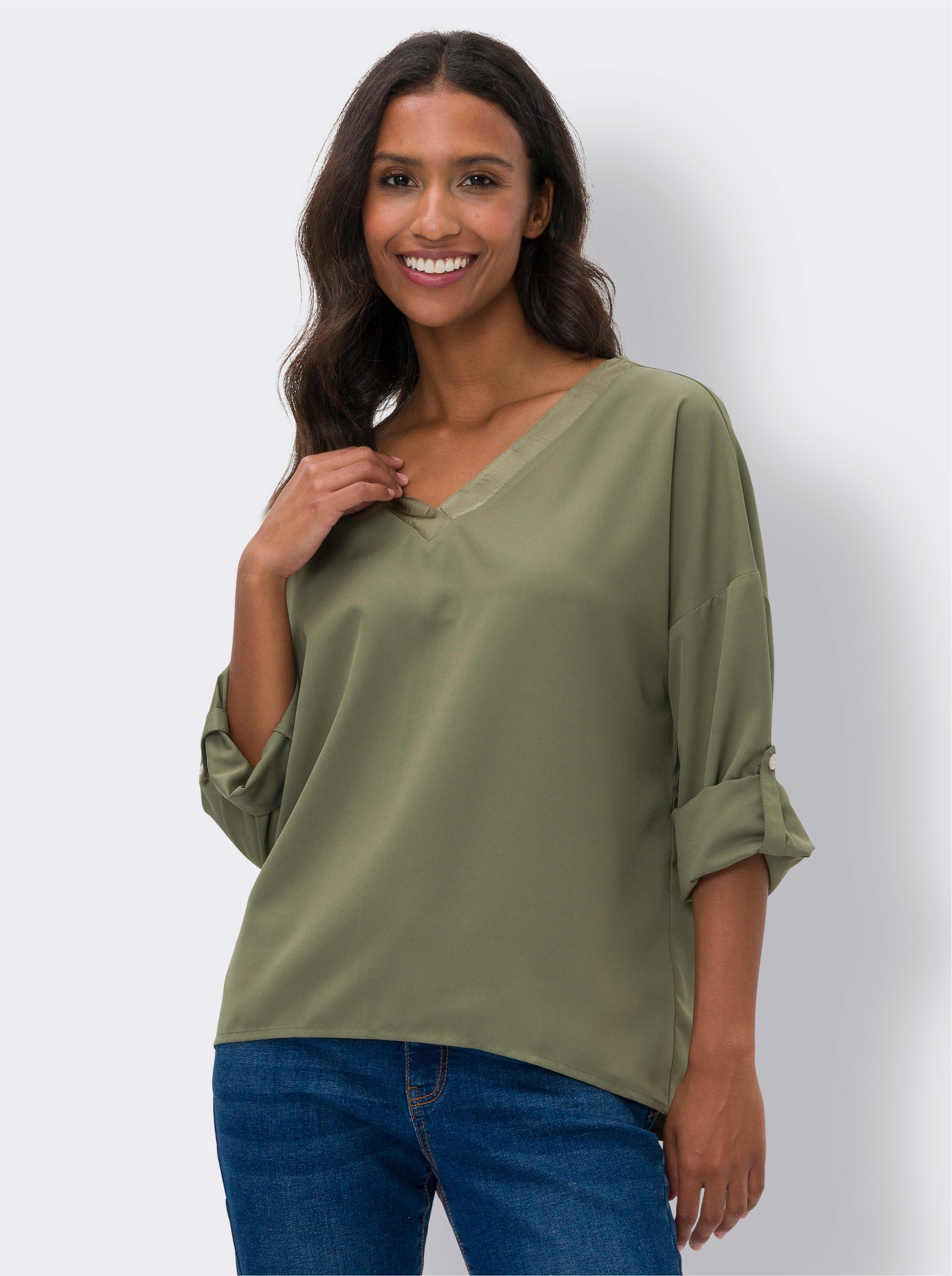heine Schlupfbluse mit Satinblende - khaki