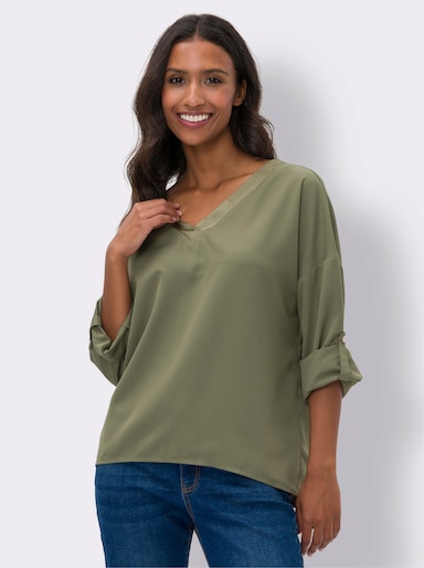 heine Schlupfbluse mit Satinblende - khaki