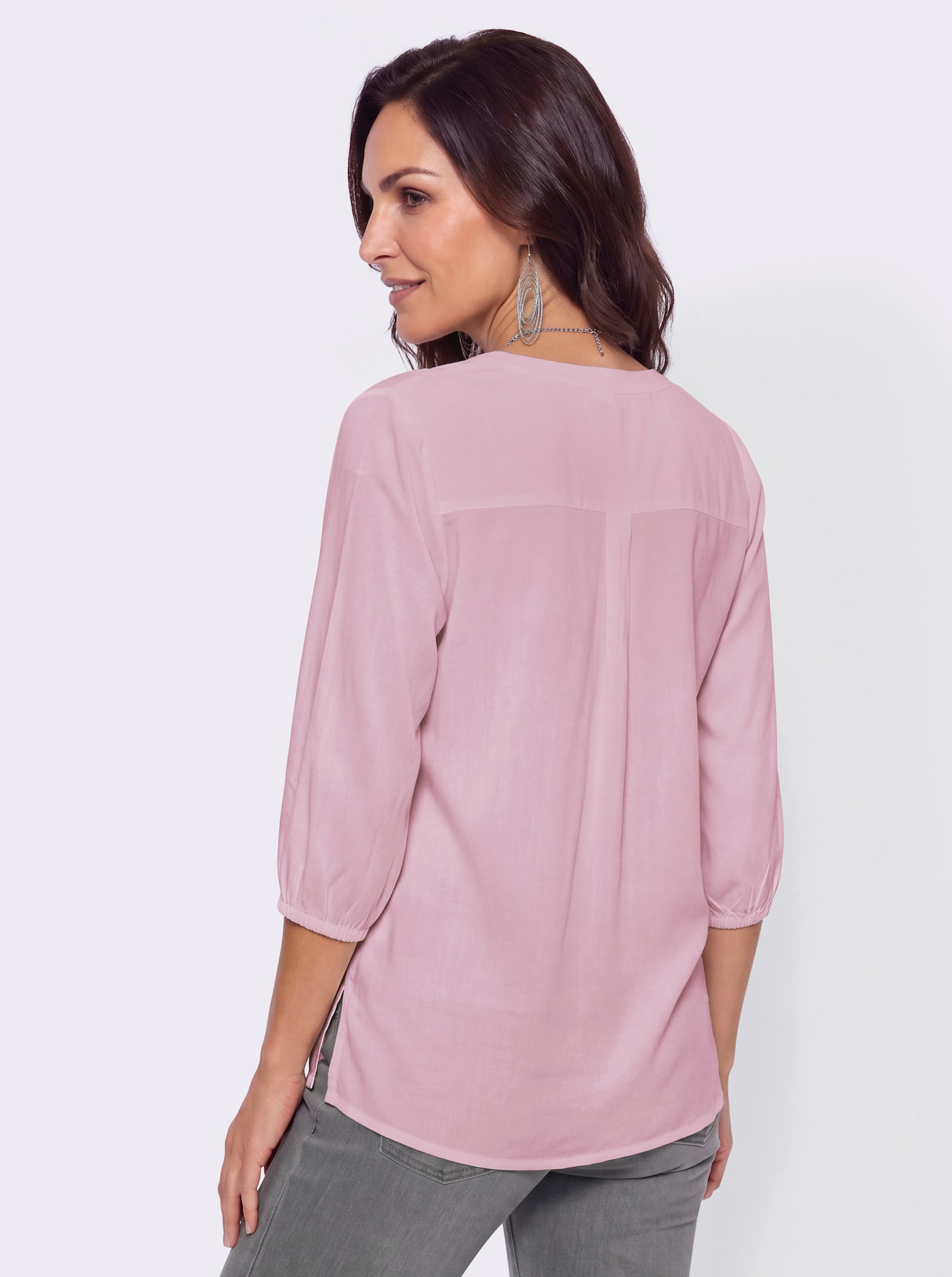 Schlupfbluse mit Ton-in-Ton-Stickerei - rosé