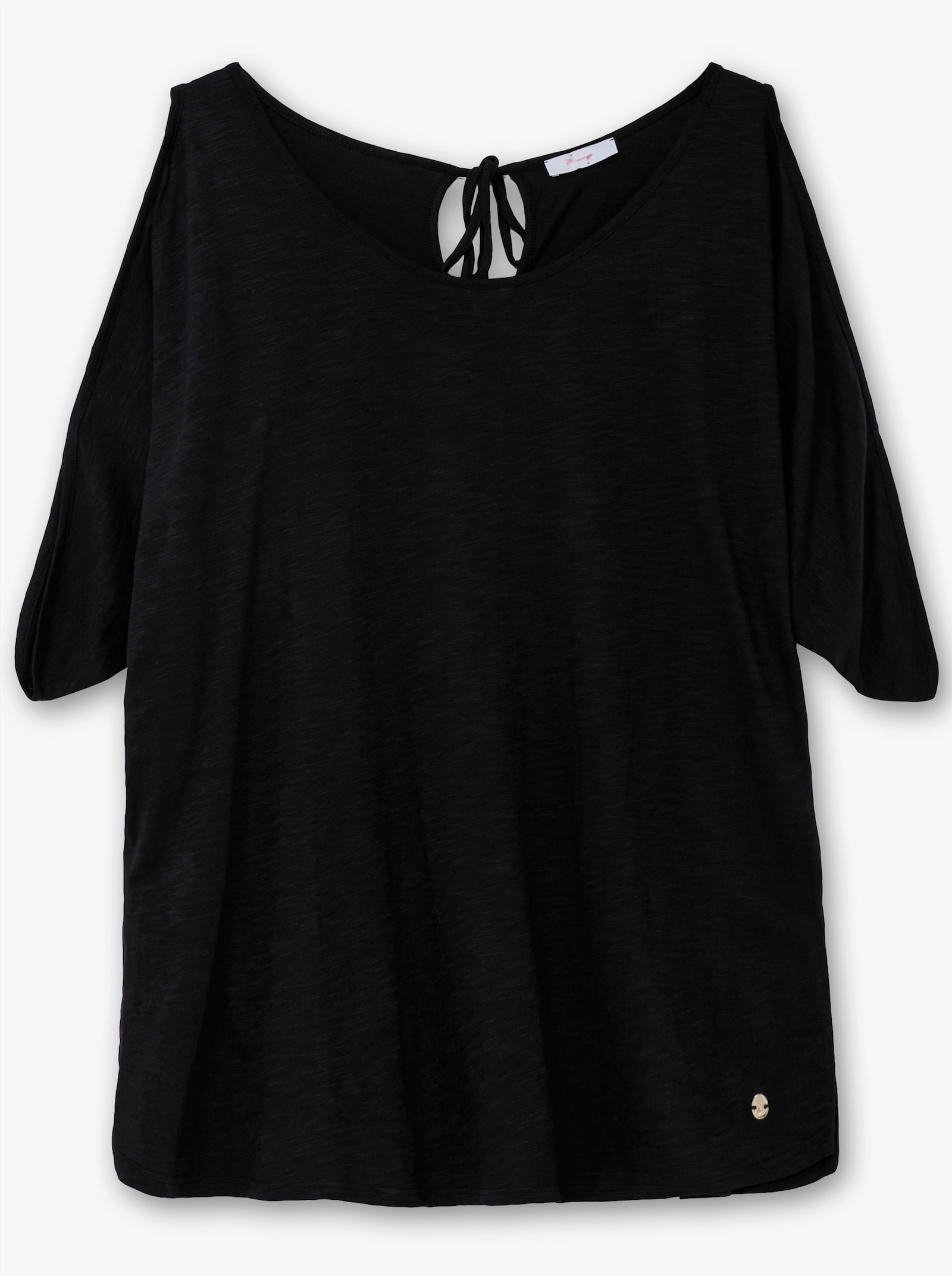 sheego Fledermausshirt mit geschlitzten Ärmeln - schwarz