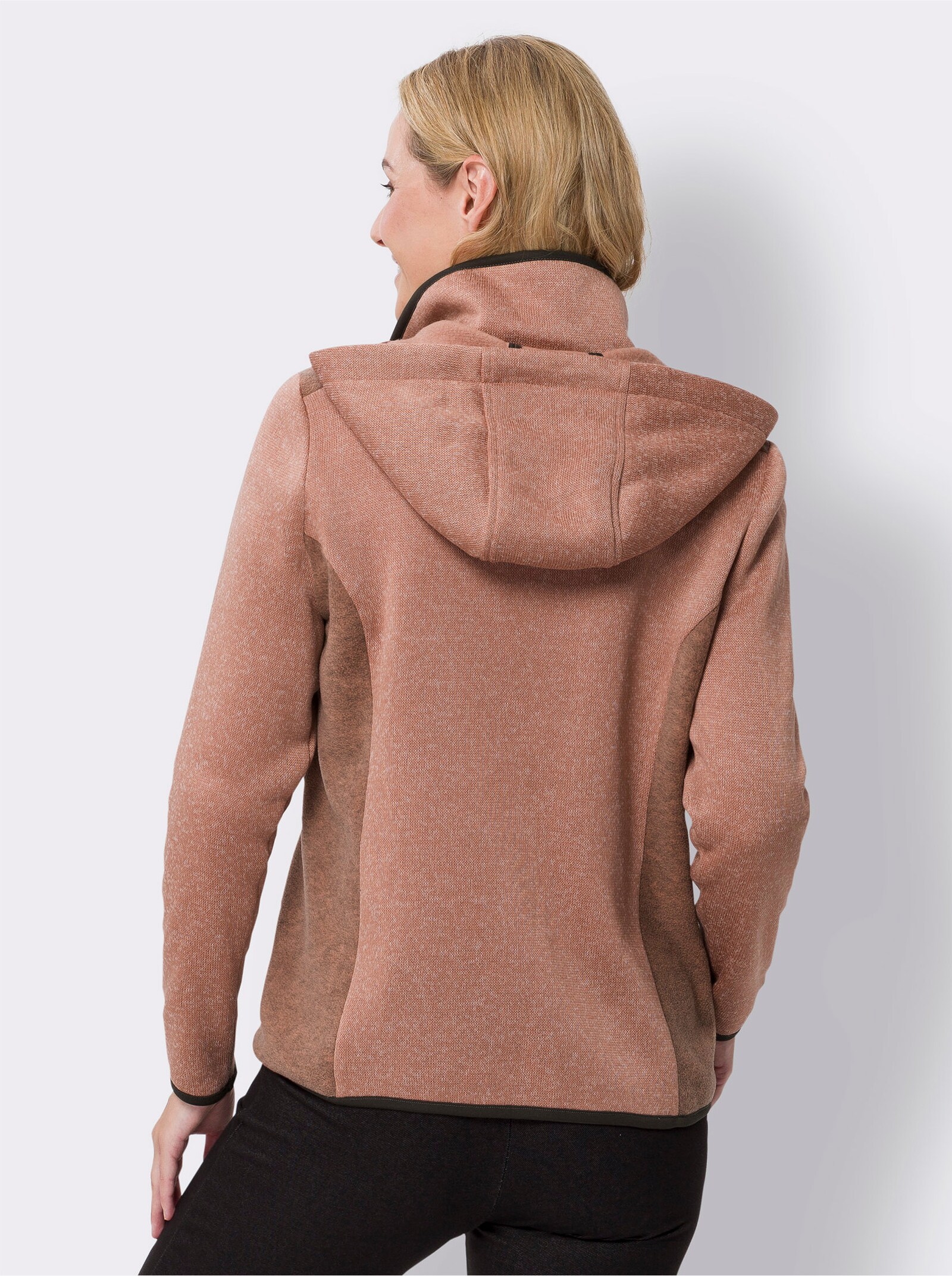 Strickfleecejacke mit Kapuze - rosenholz-meliert