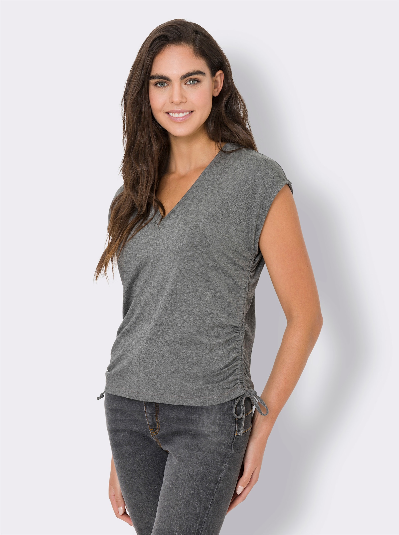 heine T-Shirt mit Raffung am Saum - grau-meliert