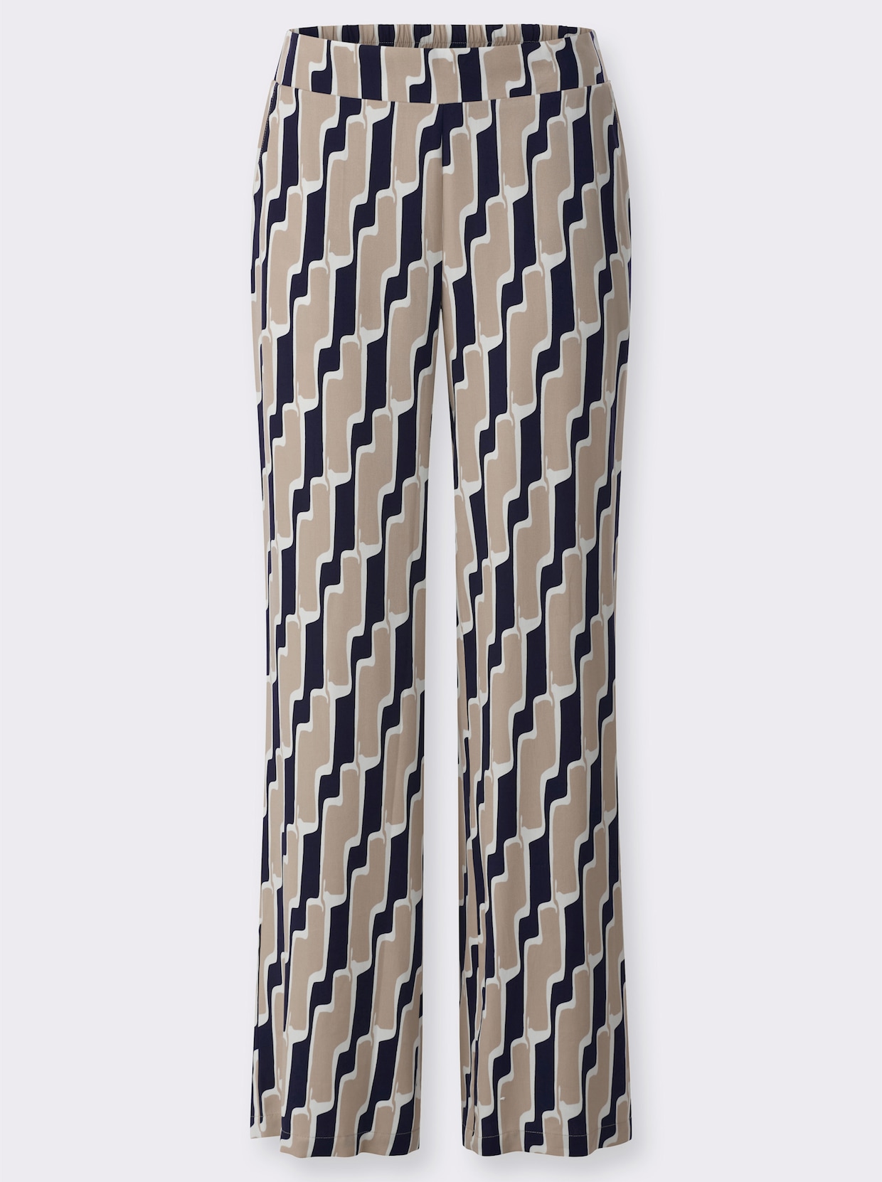 Palazzohose - beige-marine-bedruckt