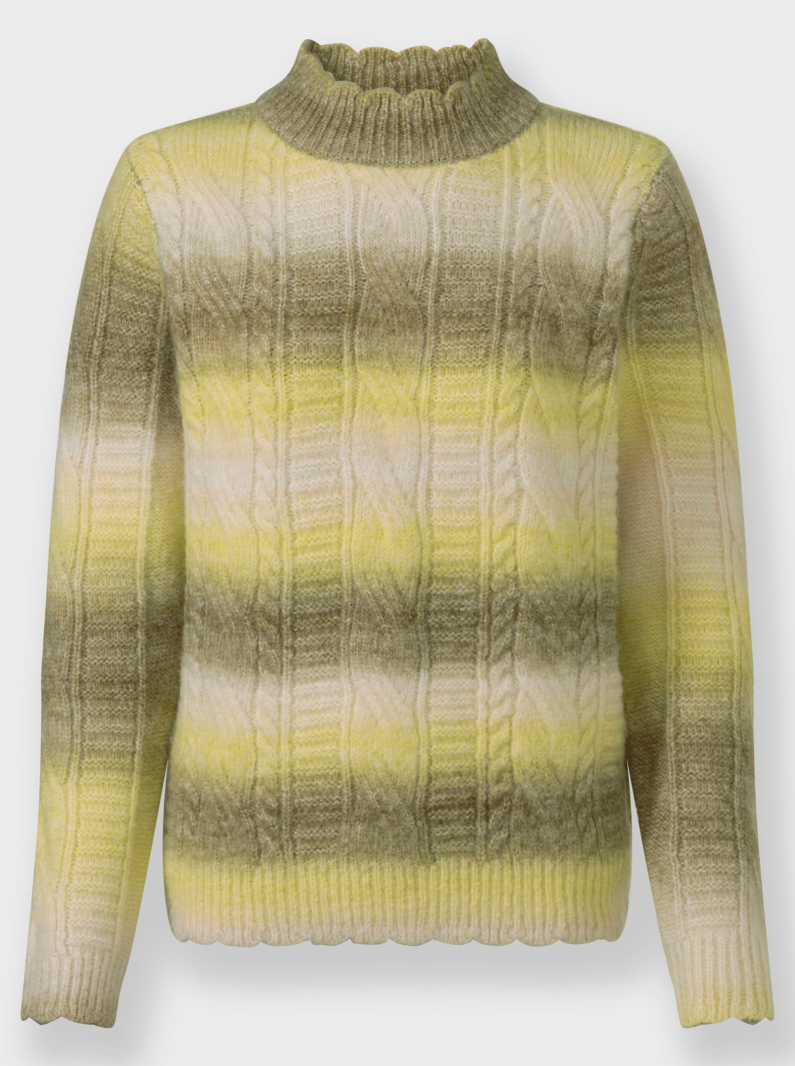 Stehkragenpullover mit gewellten Rippabschlüssen - ecru-schilf-gemustert