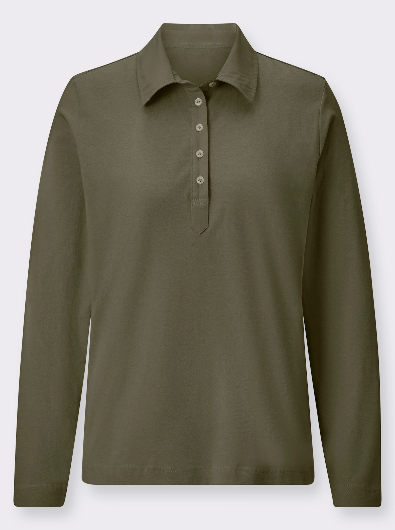 Langarm-Poloshirt in reiner Baumwoll-Qualität - oliv