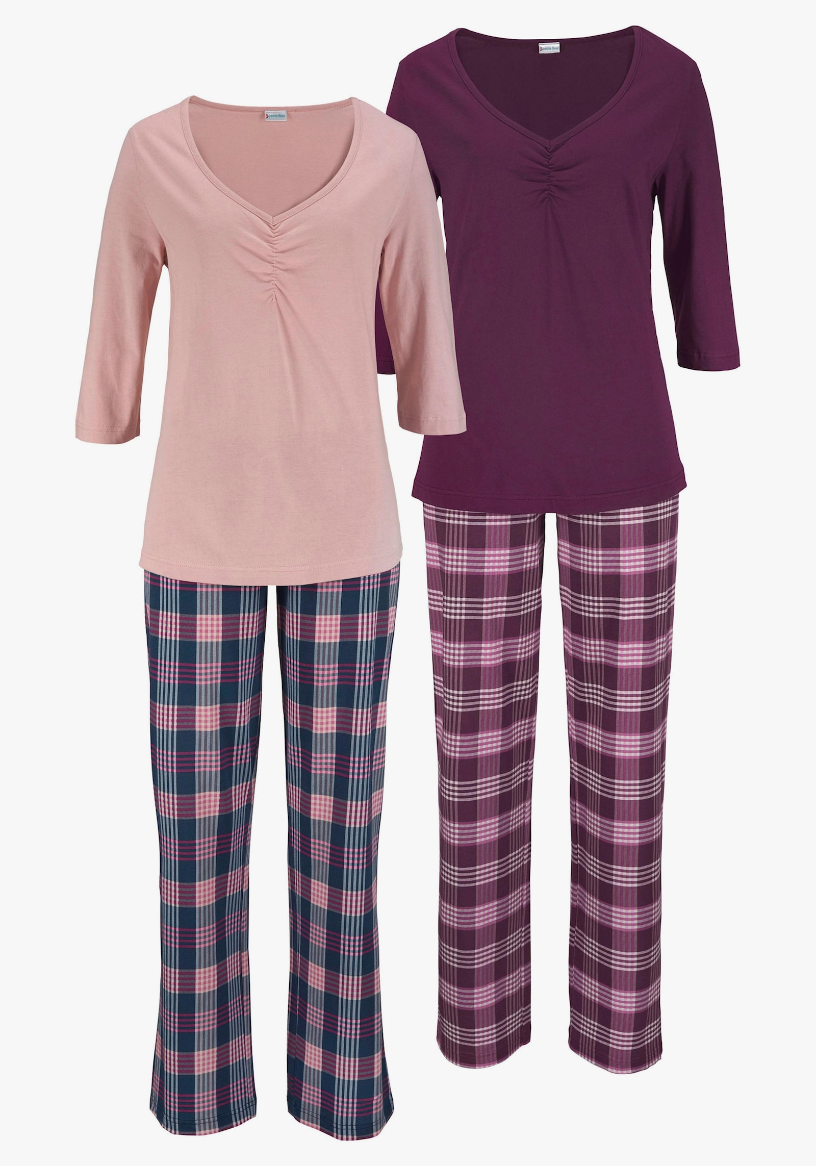 Vivance Dreams Pyjama - rosa-kariert, bordeaux-kariert