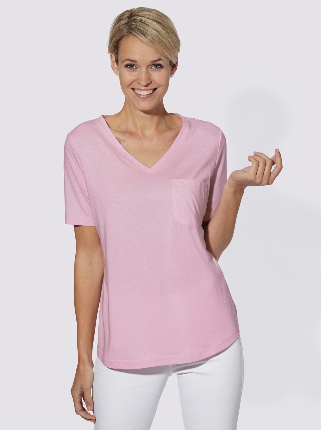 Shirt met v-hals - lichtroze