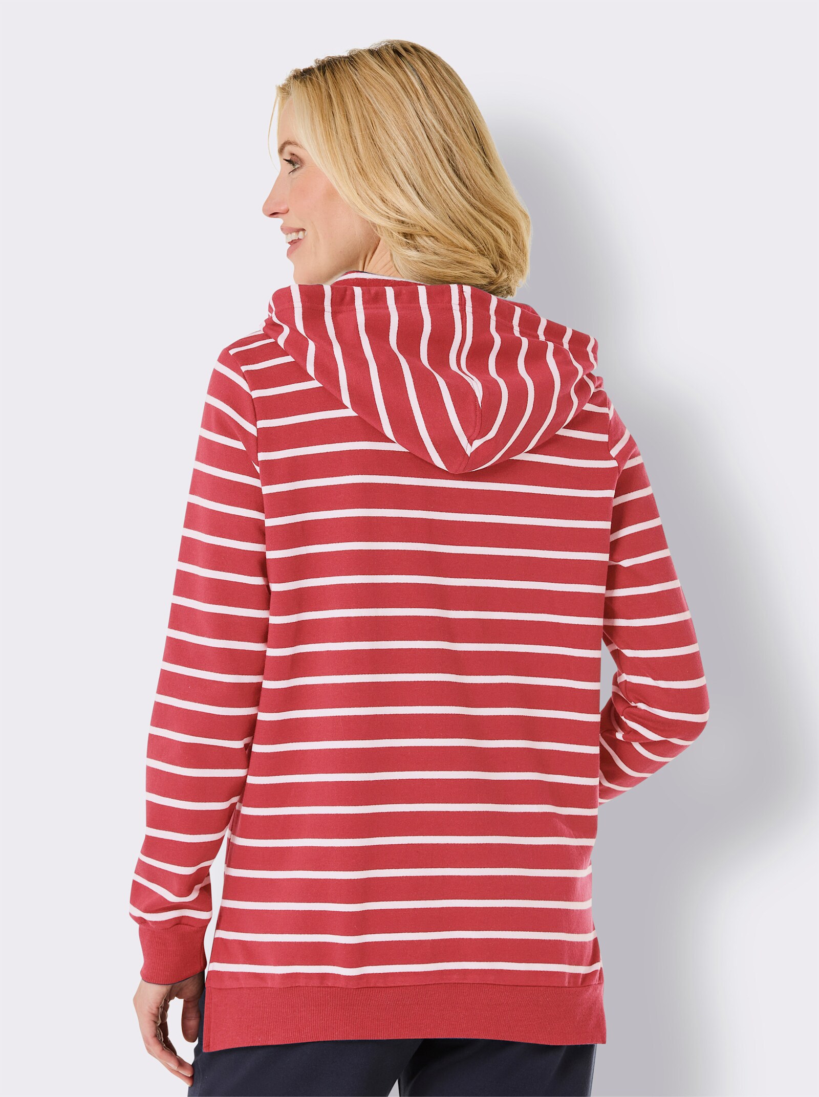 Catamaran Sports Sweatshirt , innen wärmend angeraut - grapefruit-weiss-gestreift
