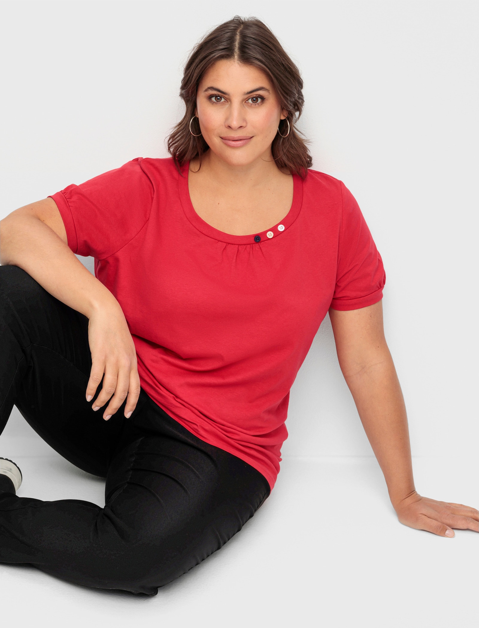 Longshirt mit gerafftem Ausschnitt - erdbeere