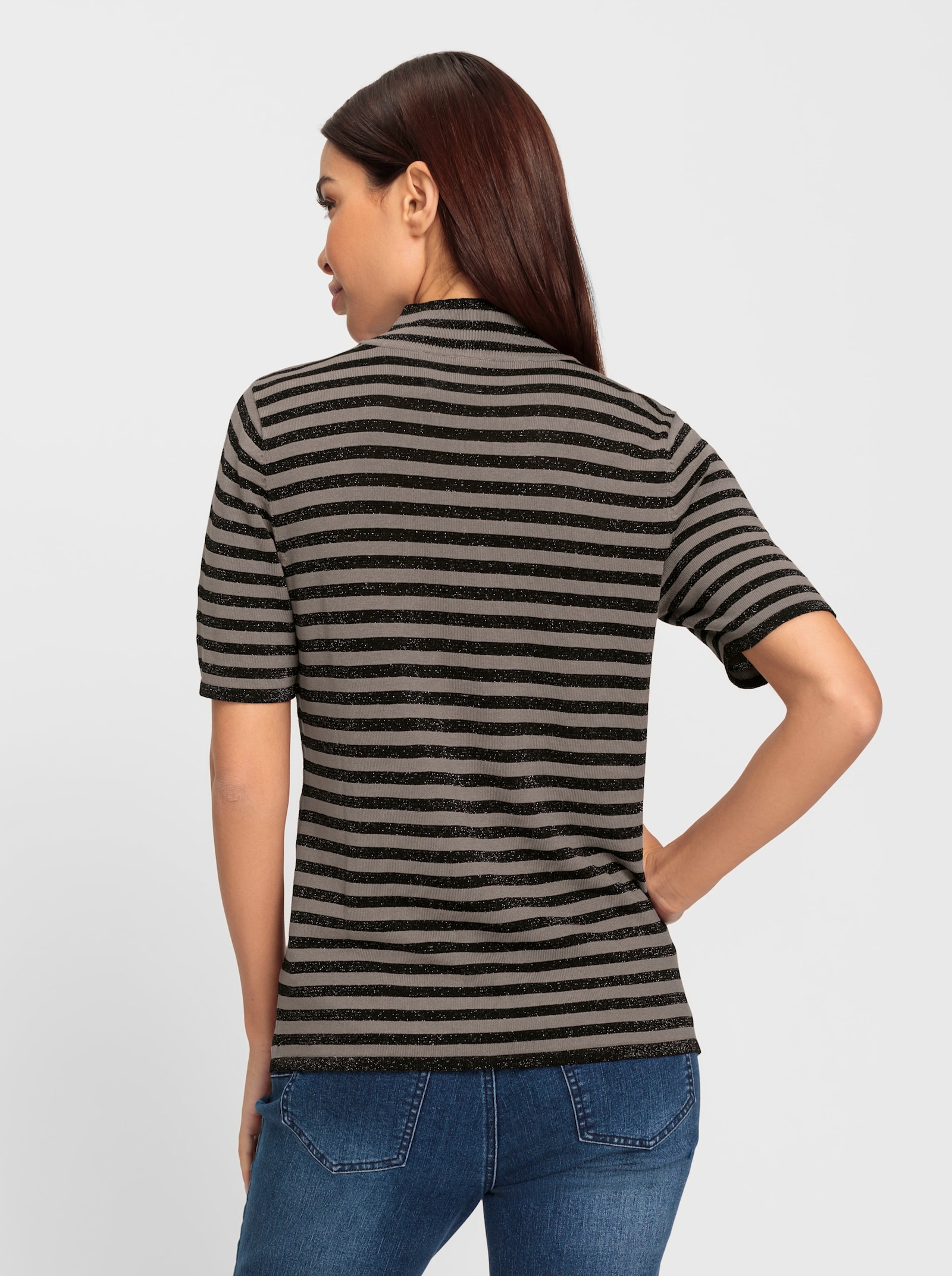 heine Stehkragenpullover mit Ringel-Dessin - schwarz-taupe-gestreift