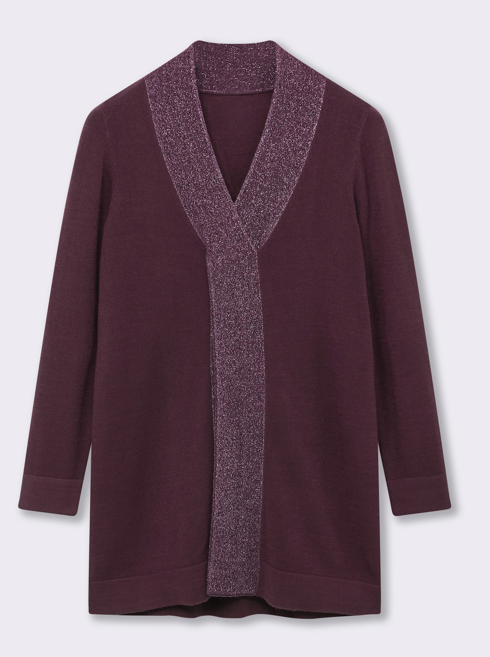 sheego Longpullover mit hohem Schlitz und Glitzerblende - burgund-flieder-meliert