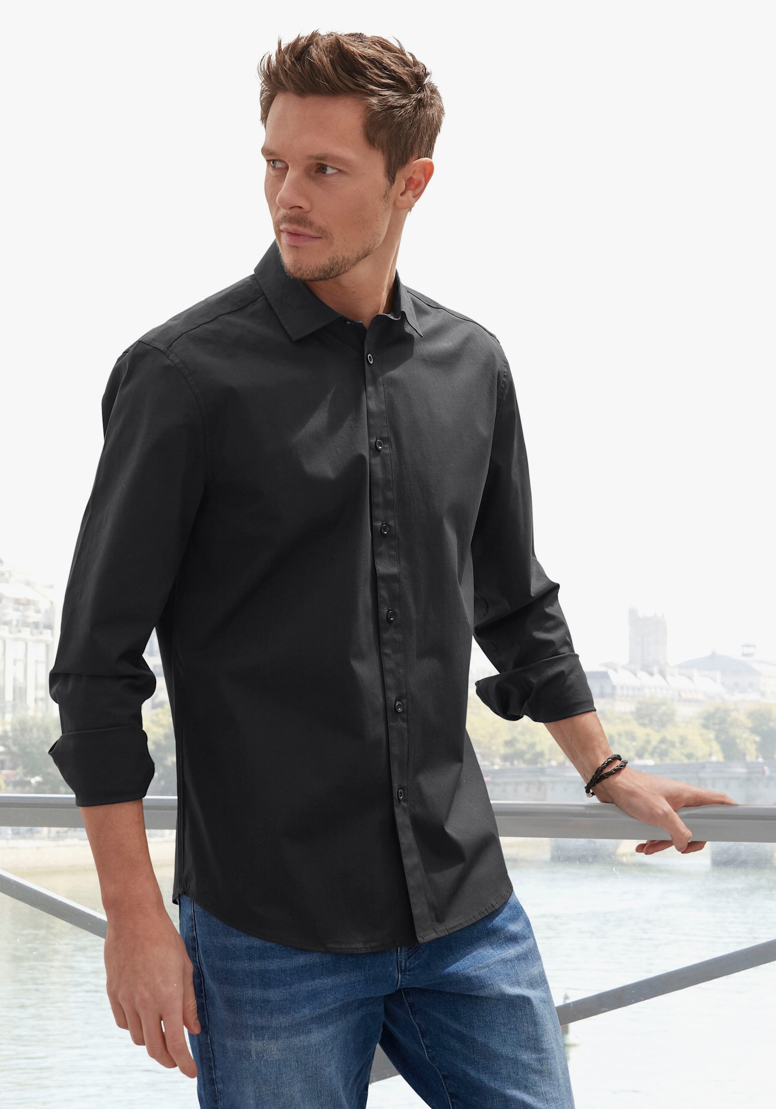 John Devin Langarmhemd - schwarz