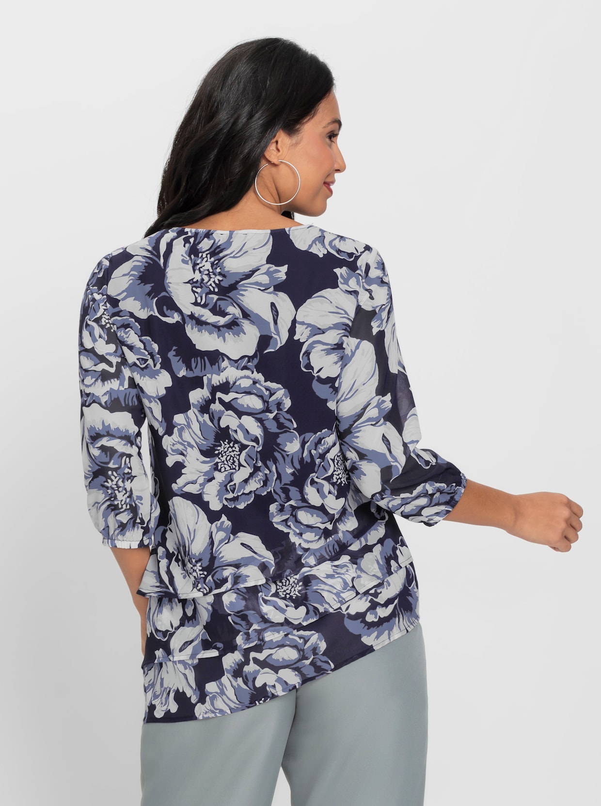 Bluse - marine-taubenblau-bedruckt