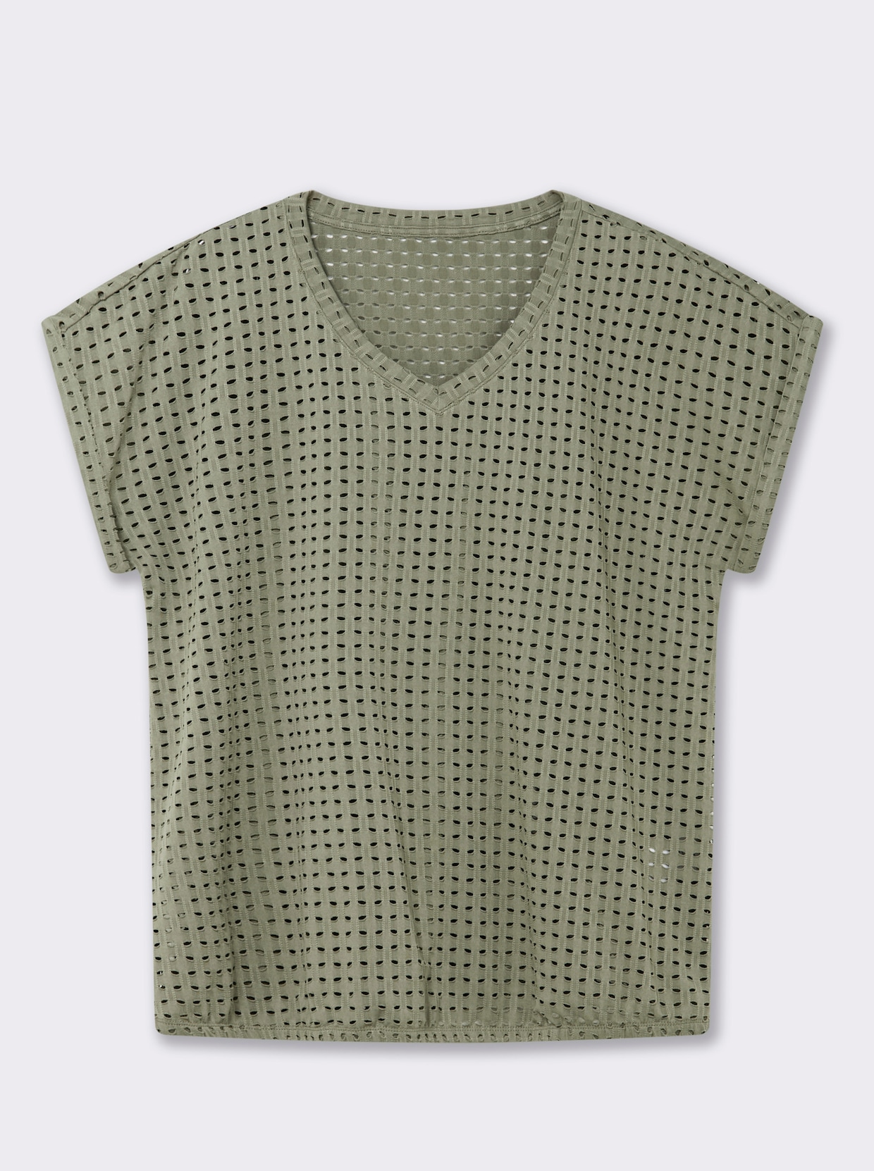 Kurzarmshirt mit Lochmuster - khaki