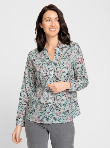 Druckbluse mit Knopfleiste - ecru-traube-bedruckt