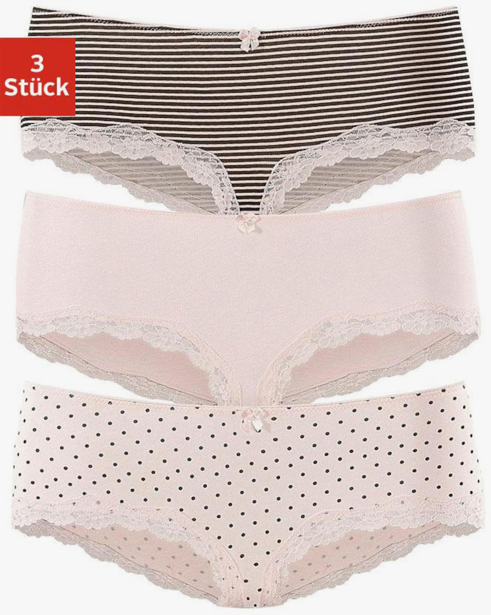LASCANA Panty - effen roze, gestippeld, gestreept