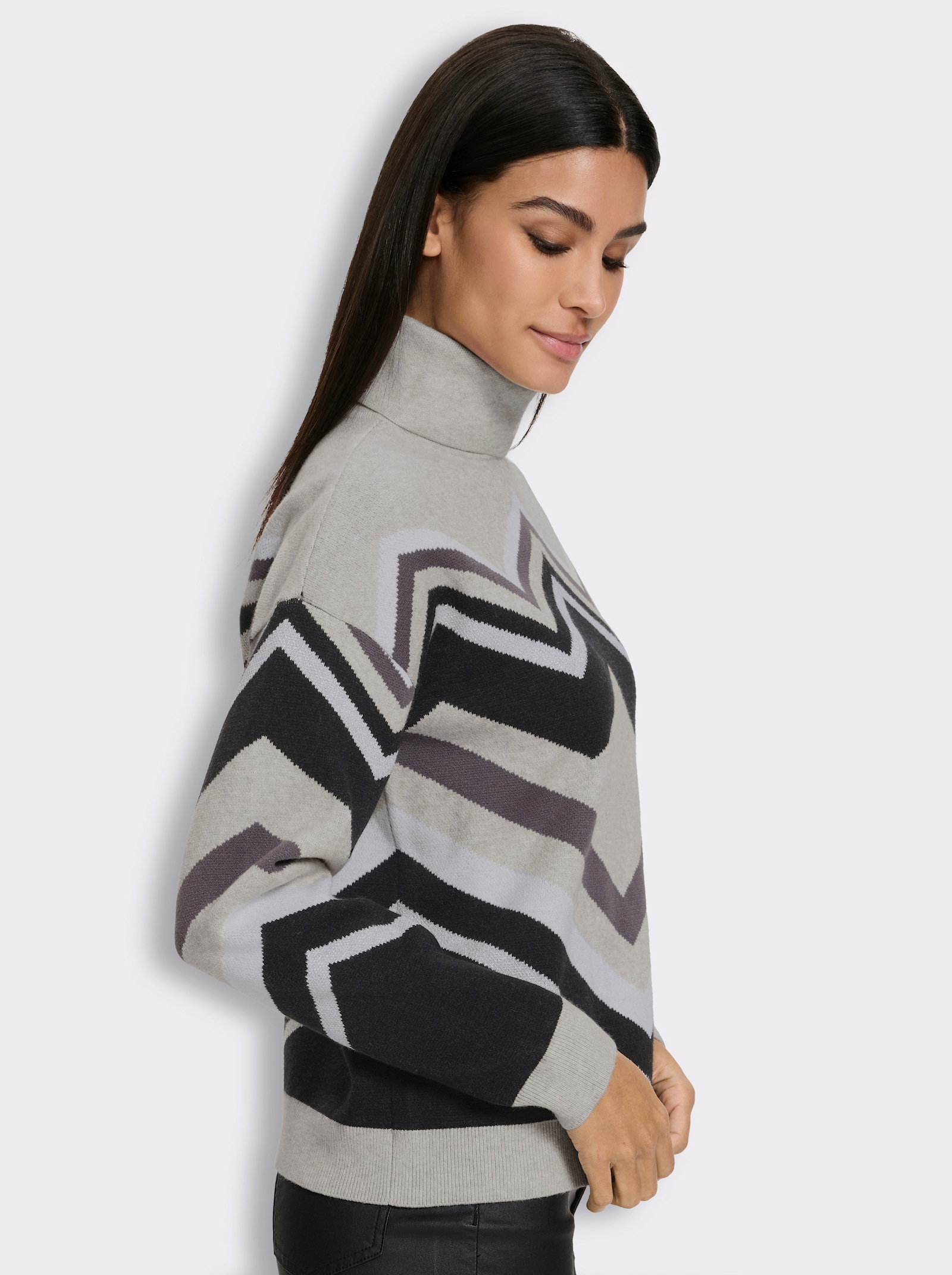 heine Rollkragenpullover mit Effektgarn - hellgrau-schwarz-gemustert