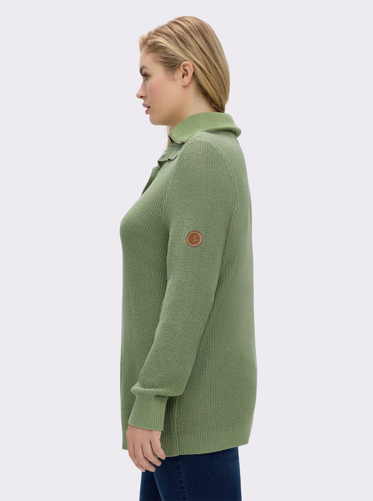 Strickpullover mit Troyerkragen - eucalyptus