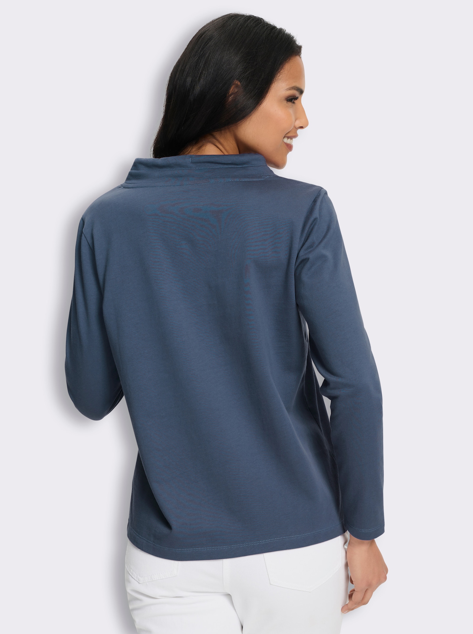 Sweatshirt mit überlappendem Ausschnitt - rauchblau