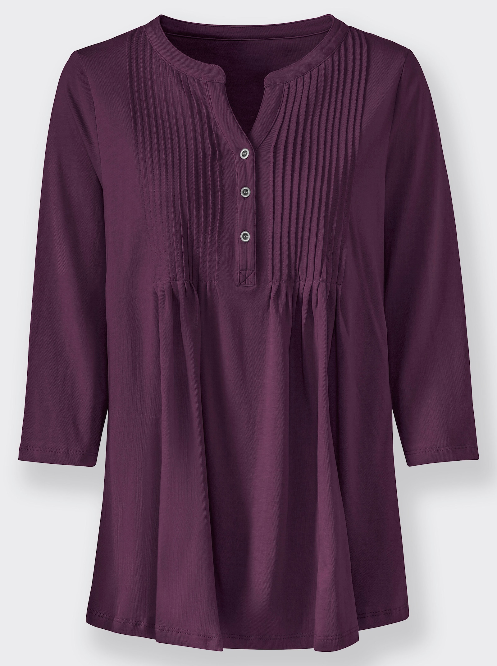 Shirt met 3/4-mouwen en doorgestikte biezen - aubergine
